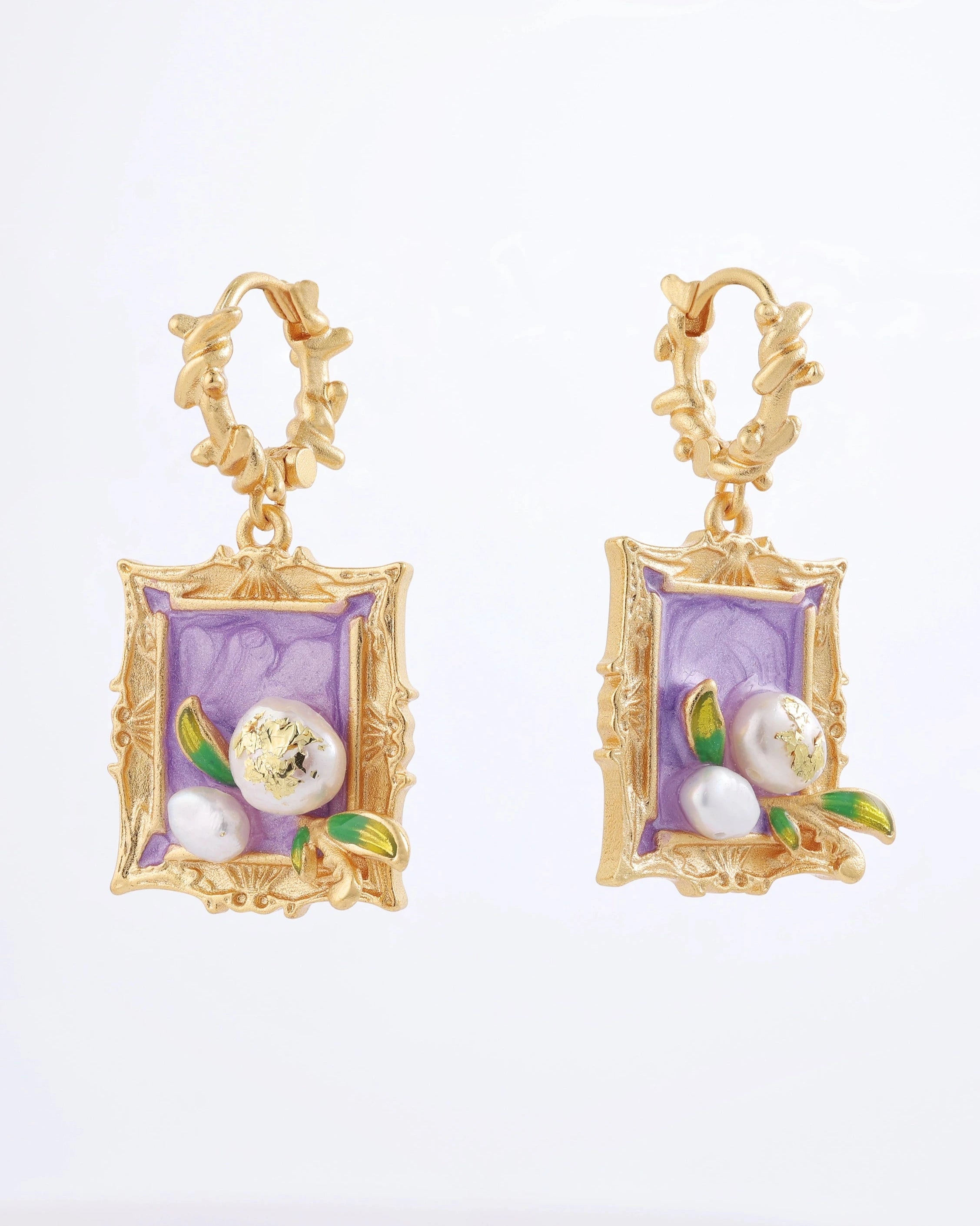 Renaissance Purple (Rectangle) Earrings – 18K Gold Plated Jewelry