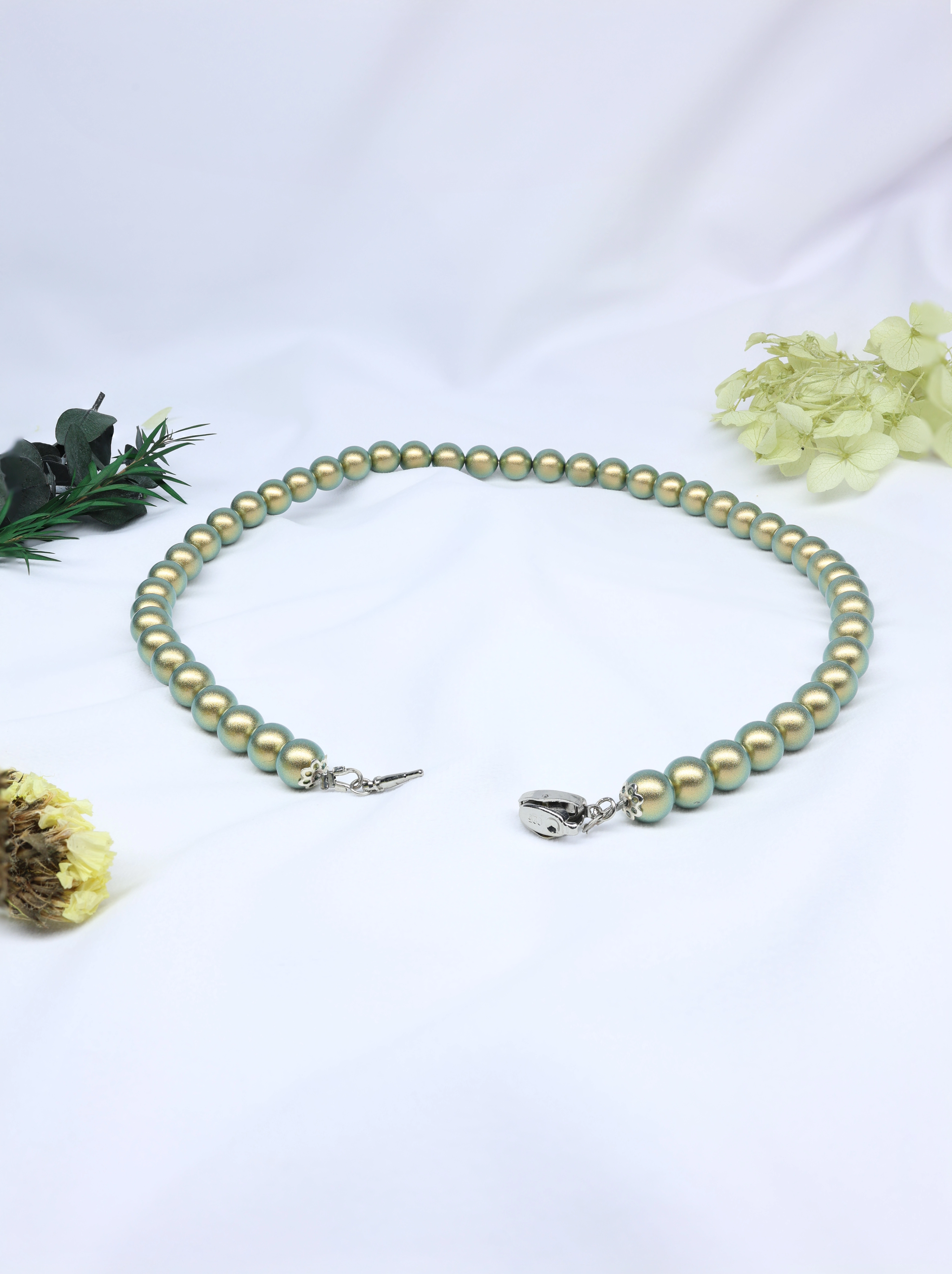 Iridescent Green Pearl Necklace Strand - Matte