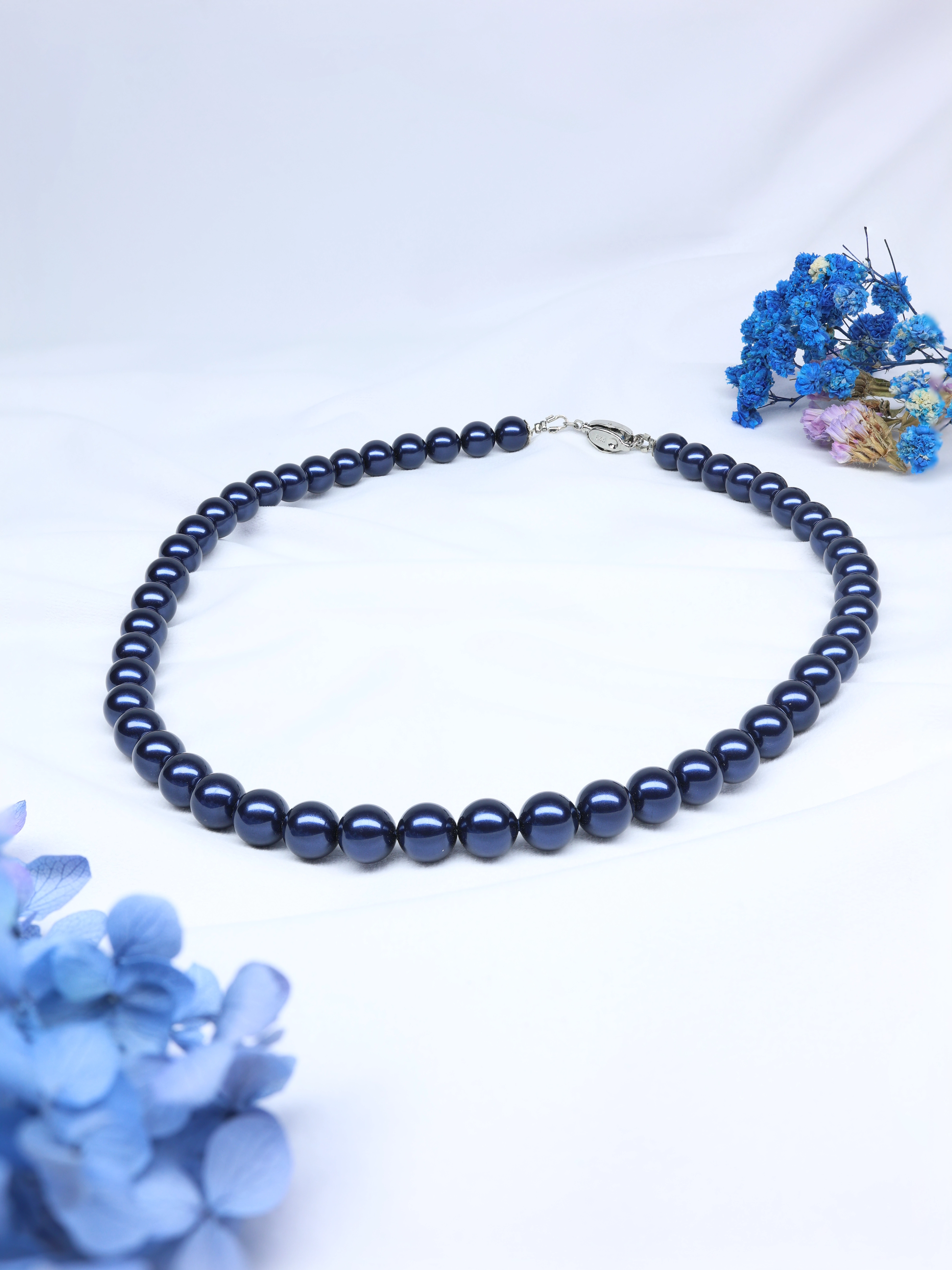 Night Blue Pearl Necklace Strand - Glossy
