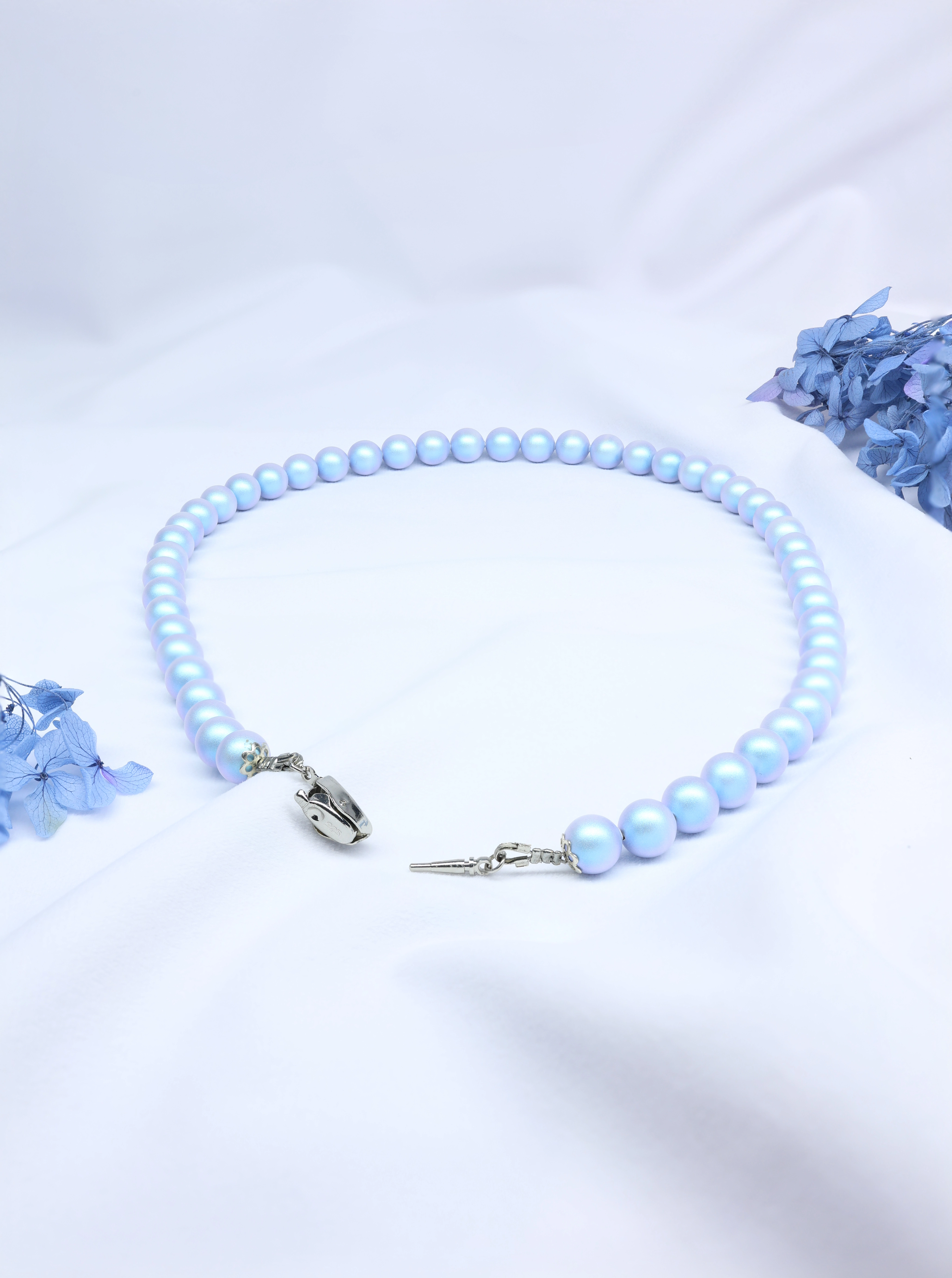 Elegant European Iridescent Light Blue Pearl Necklace