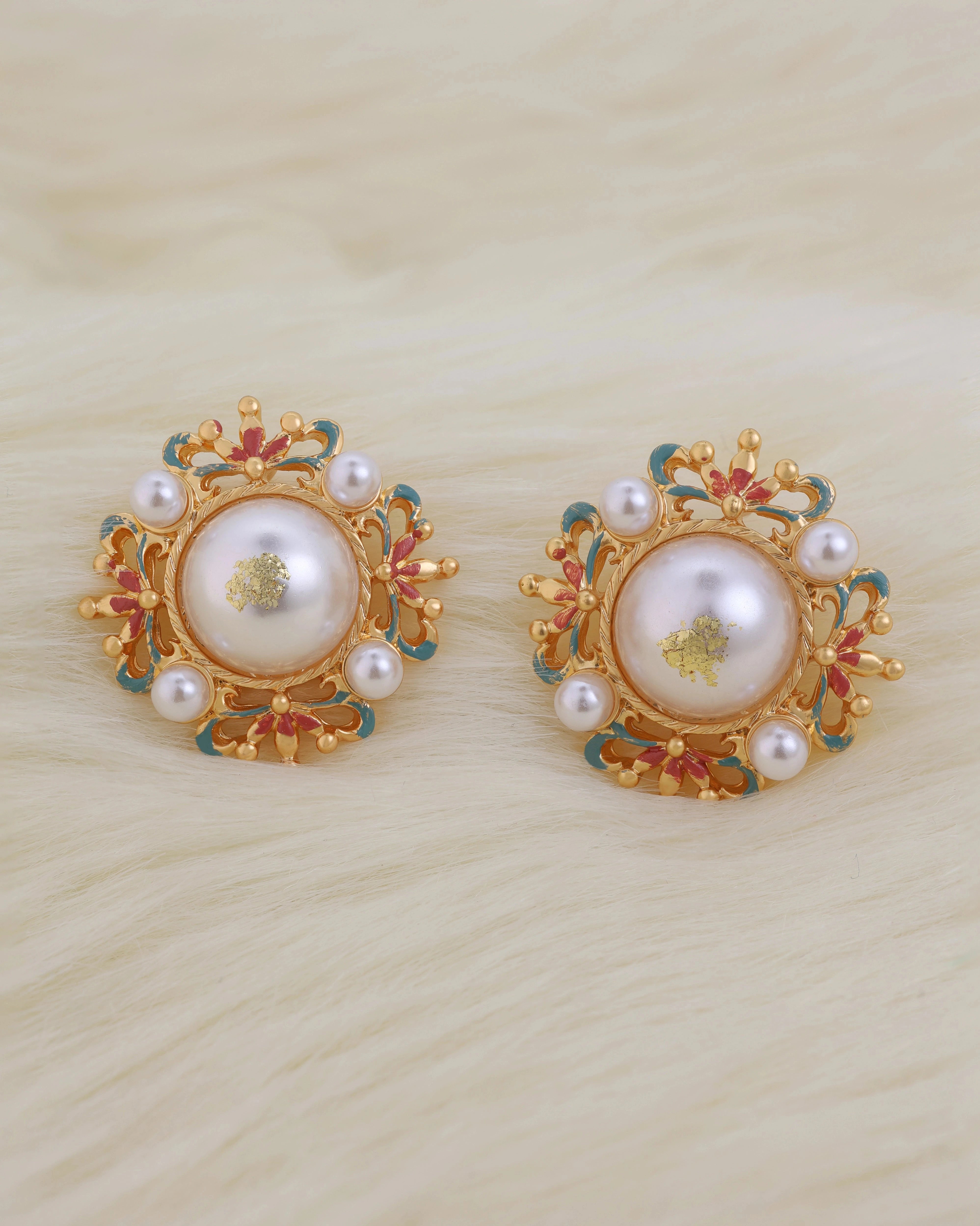Painted Mandala Pearl Ear Studs