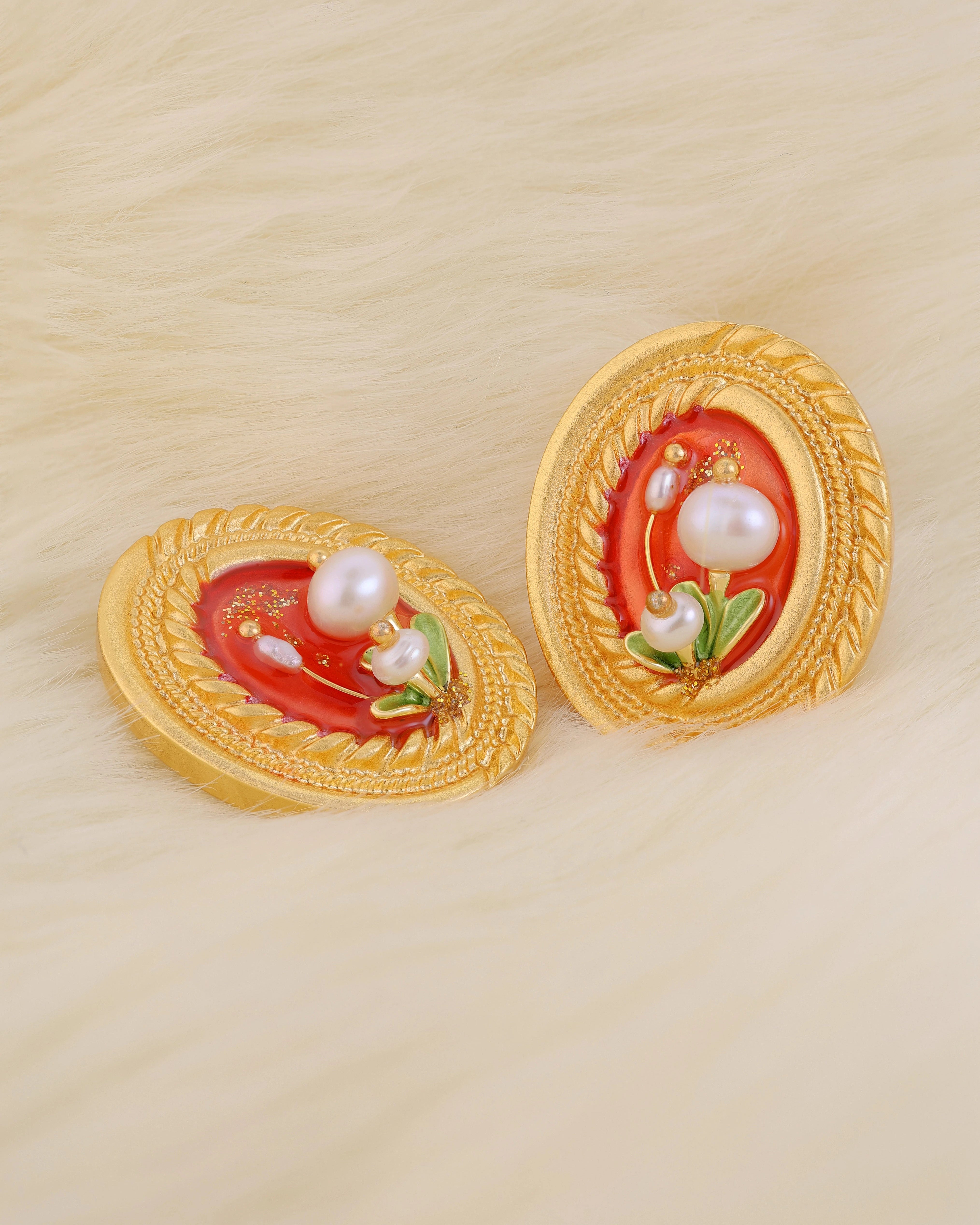 Coral 3 Pearl Large Ear Studs