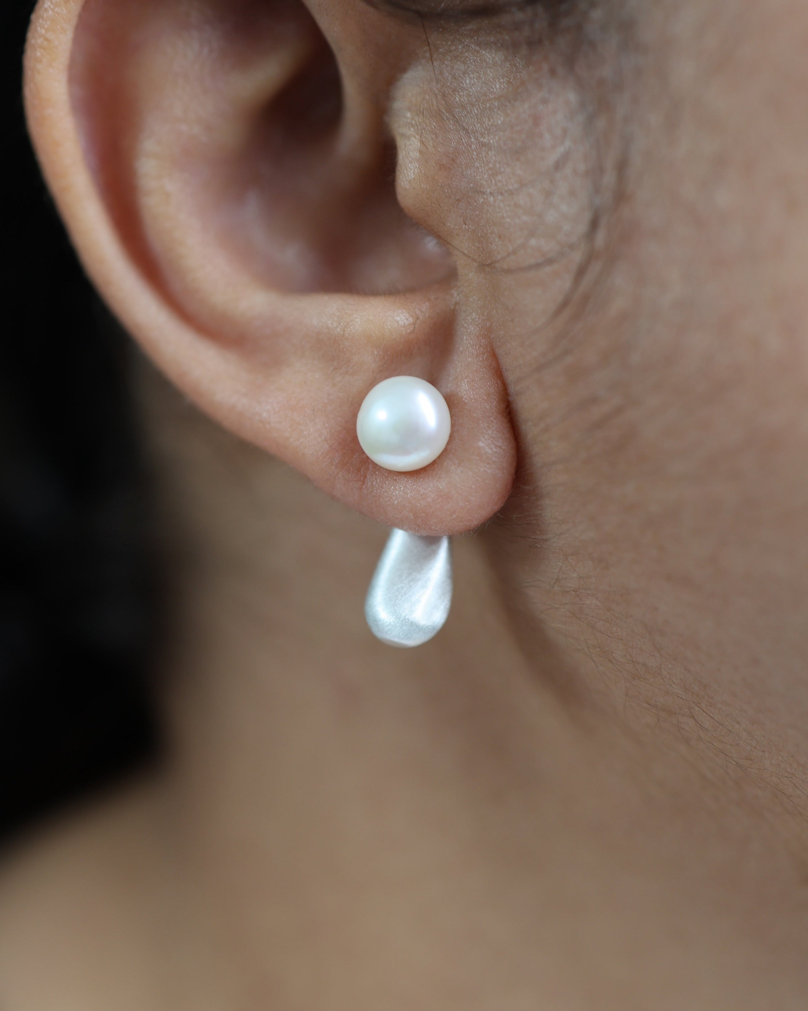 Pearl Drop Ear Studs Silver