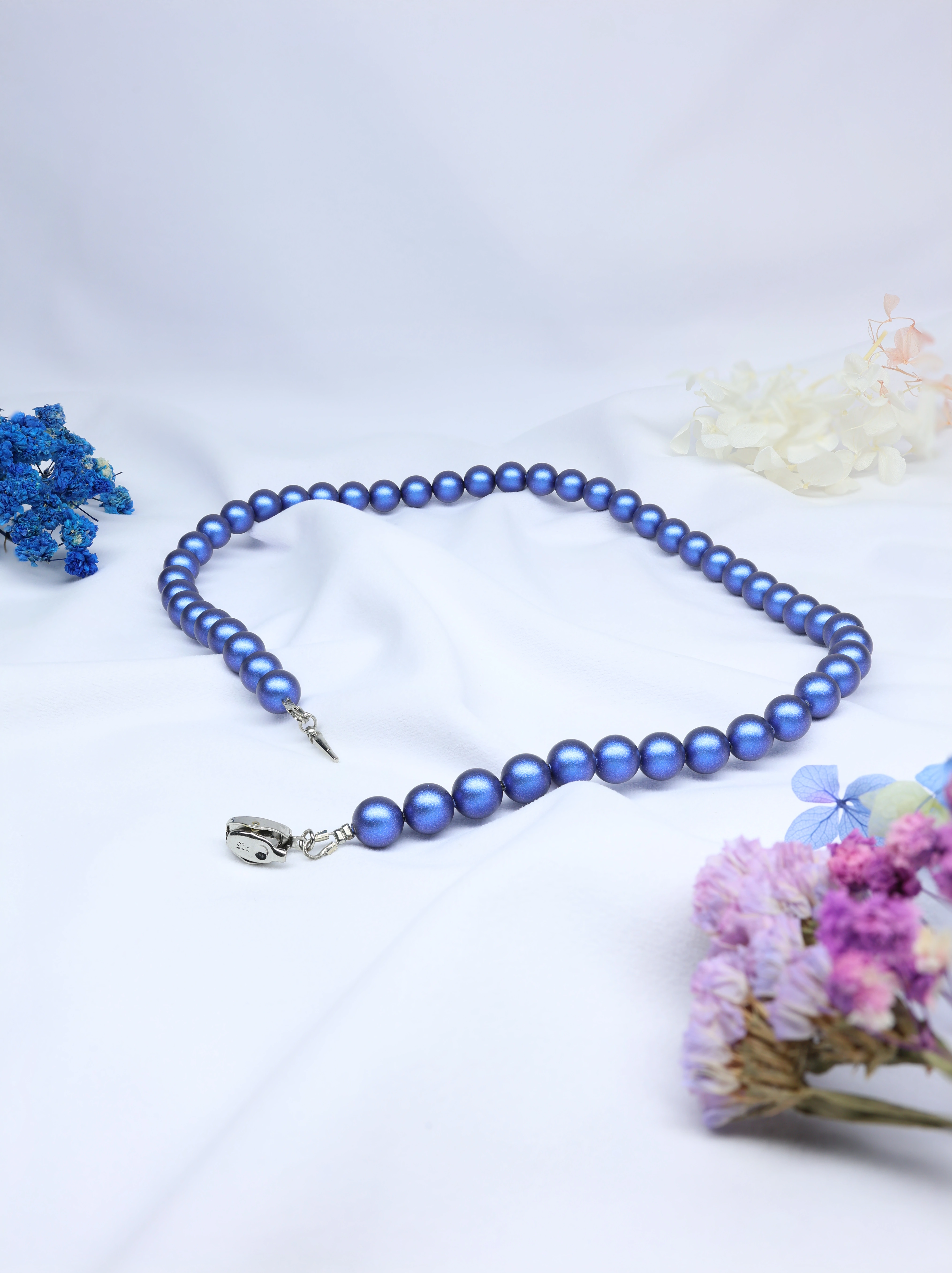Iridescent Blue Pearl Necklace Strand - Matte