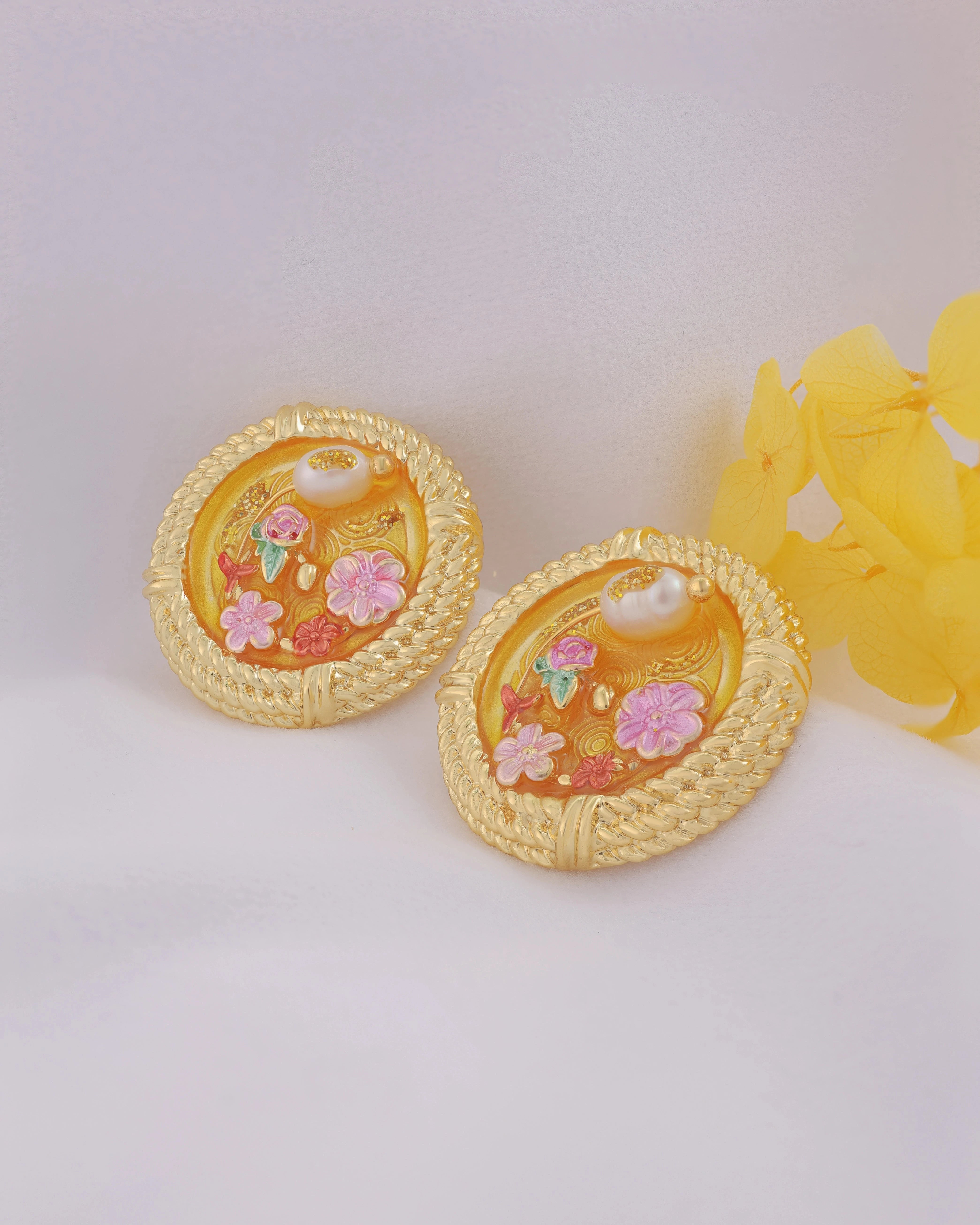 Big Yellow Enamel Circle Stud