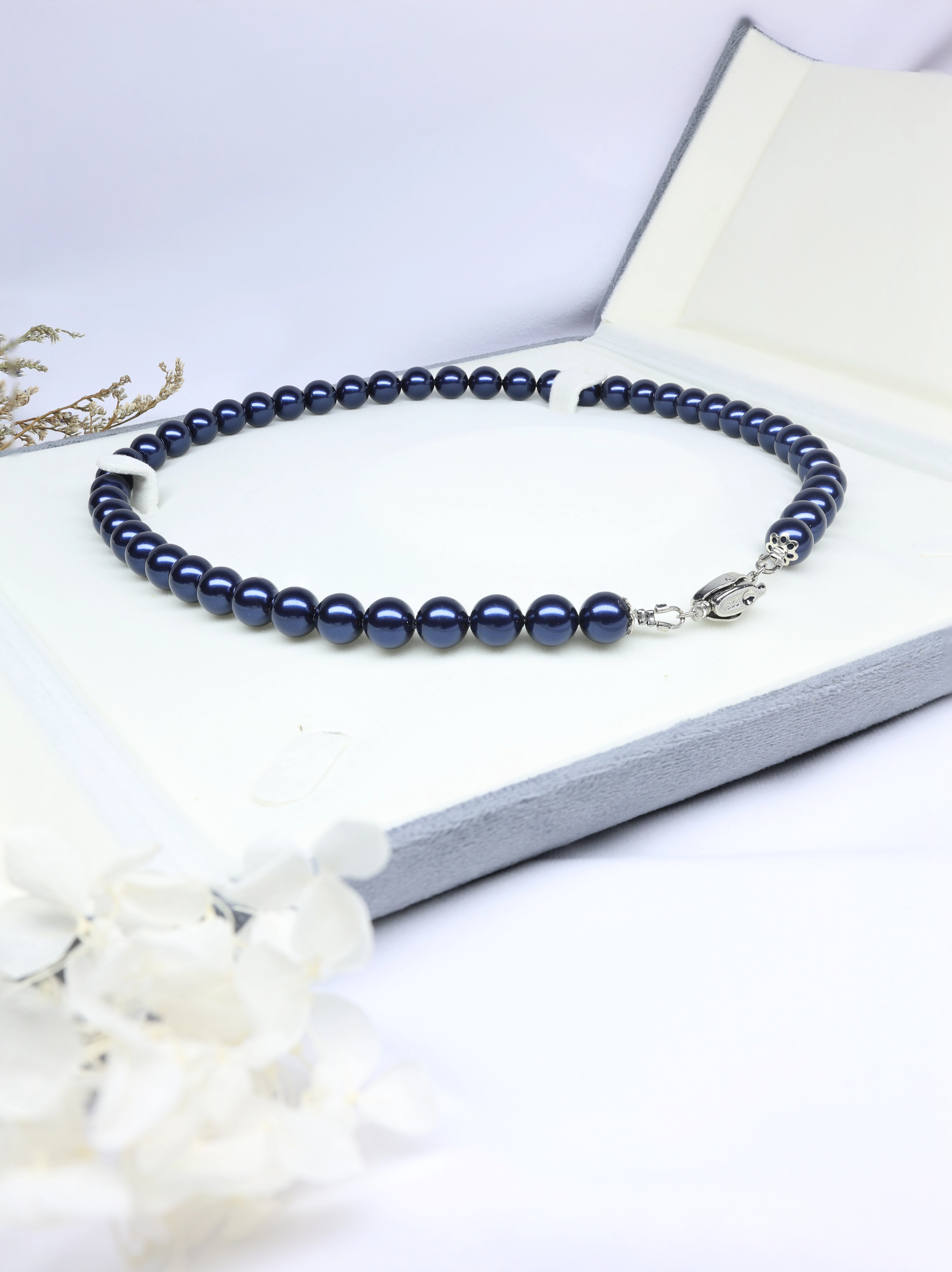 Night Blue Pearl Necklace Strand - Glossy