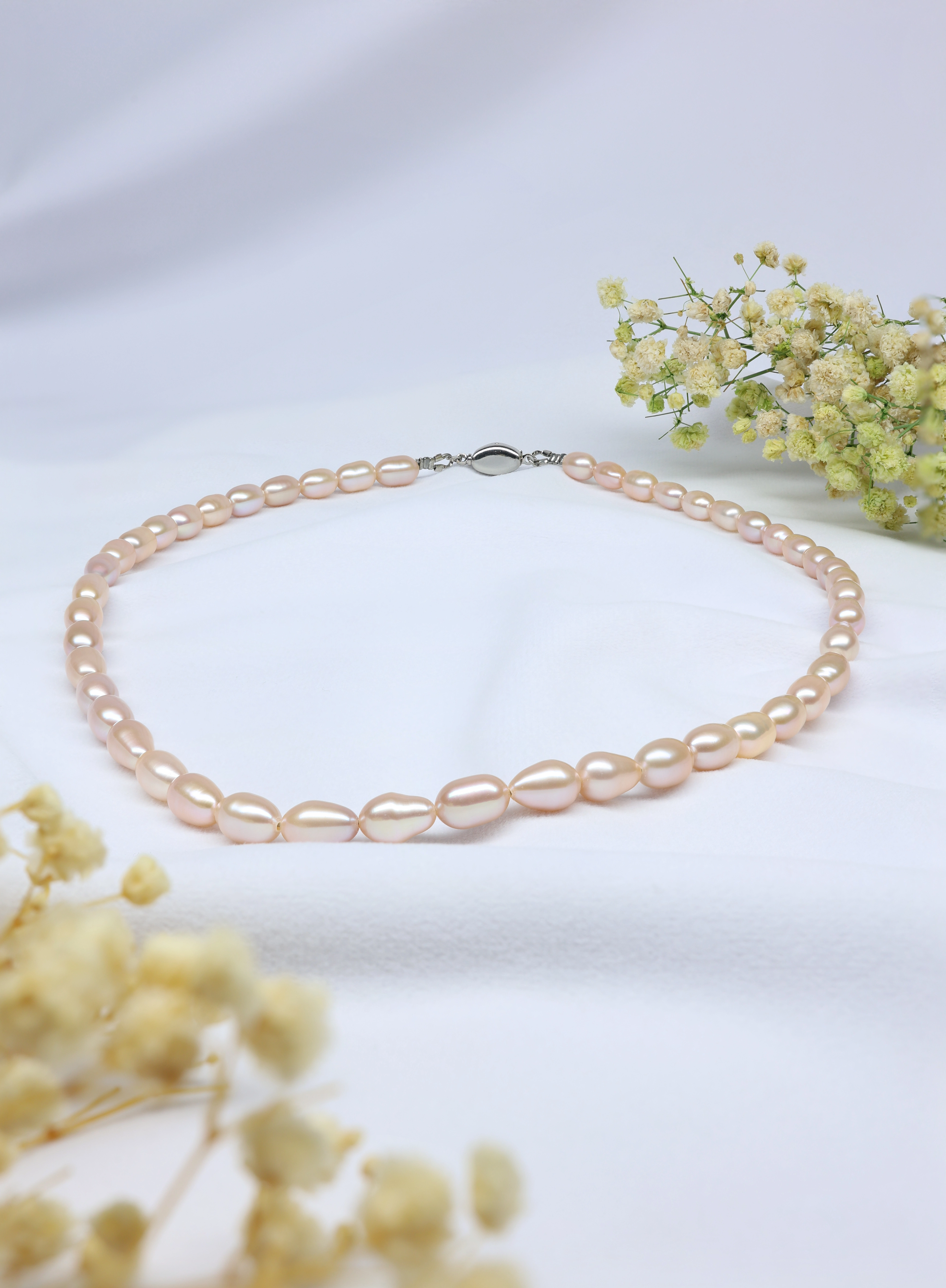 Big Rice Pearl Necklace (Salmon Pink)