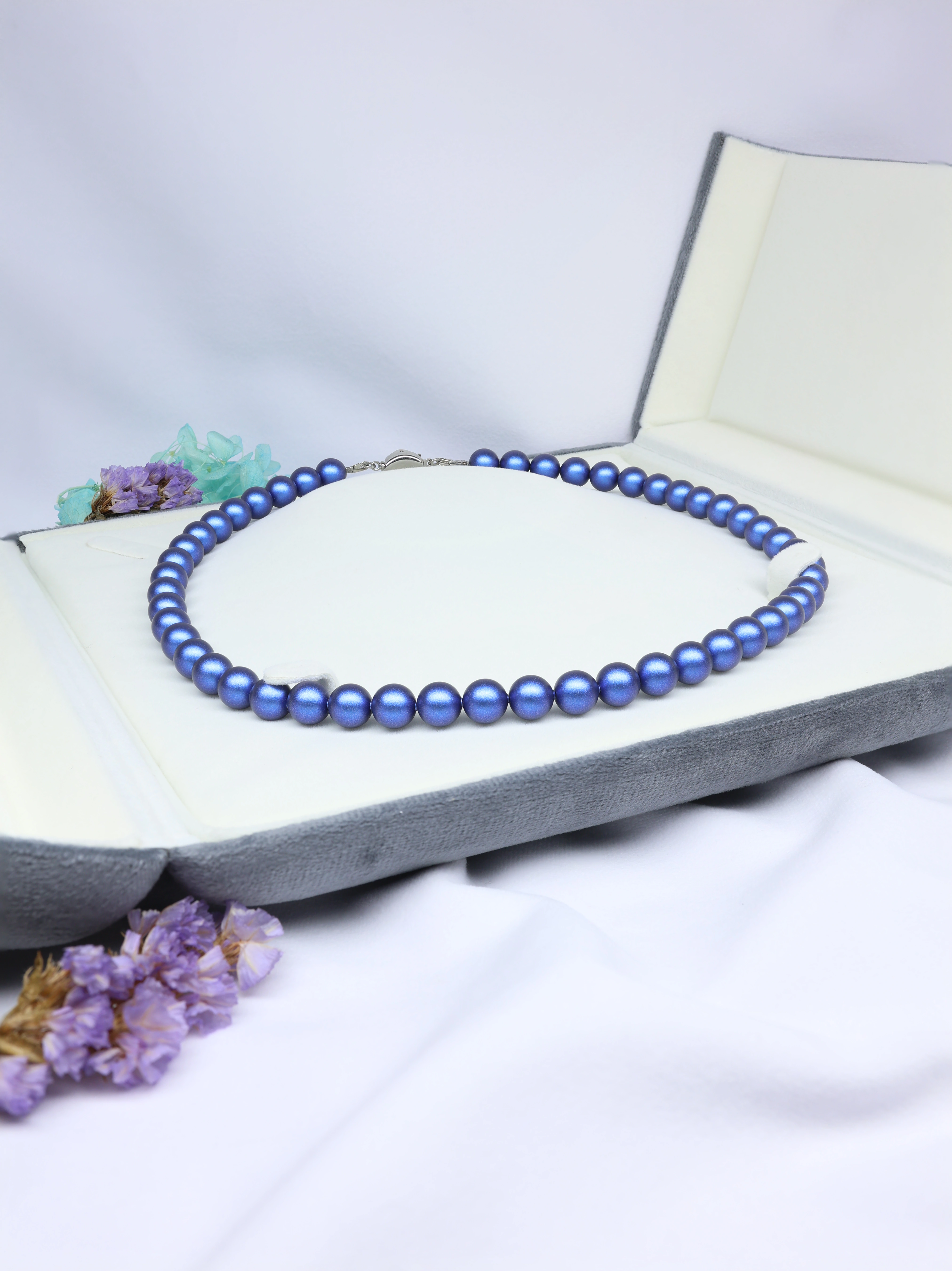 Iridescent Blue Pearl Necklace Strand - Matte