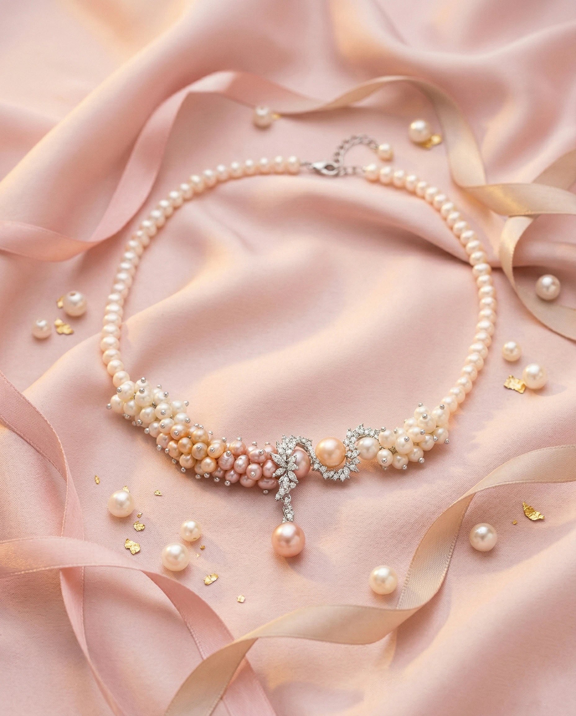 Pearl Flower Vine S-shaped Rhinestone Necklace