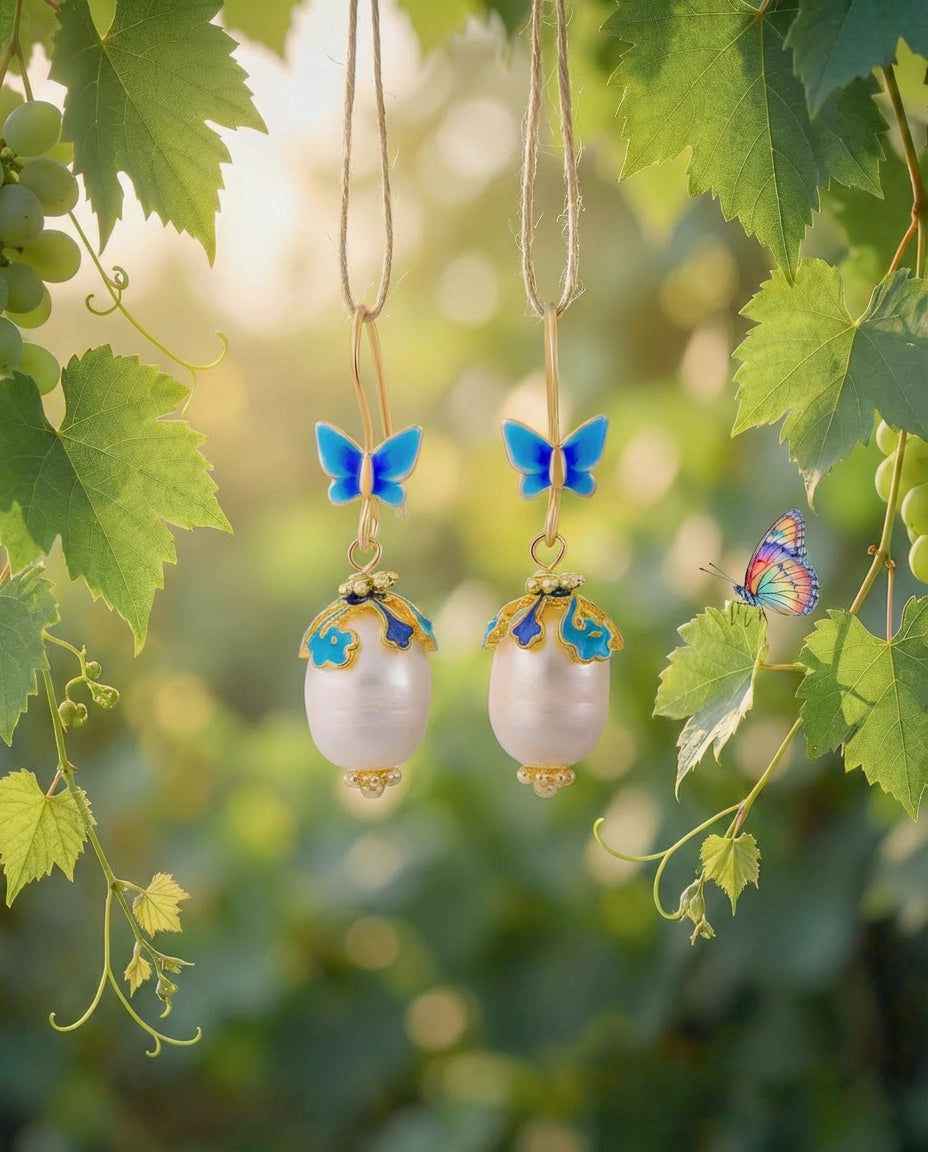 Butterfly Large Natural Pearl Dangle