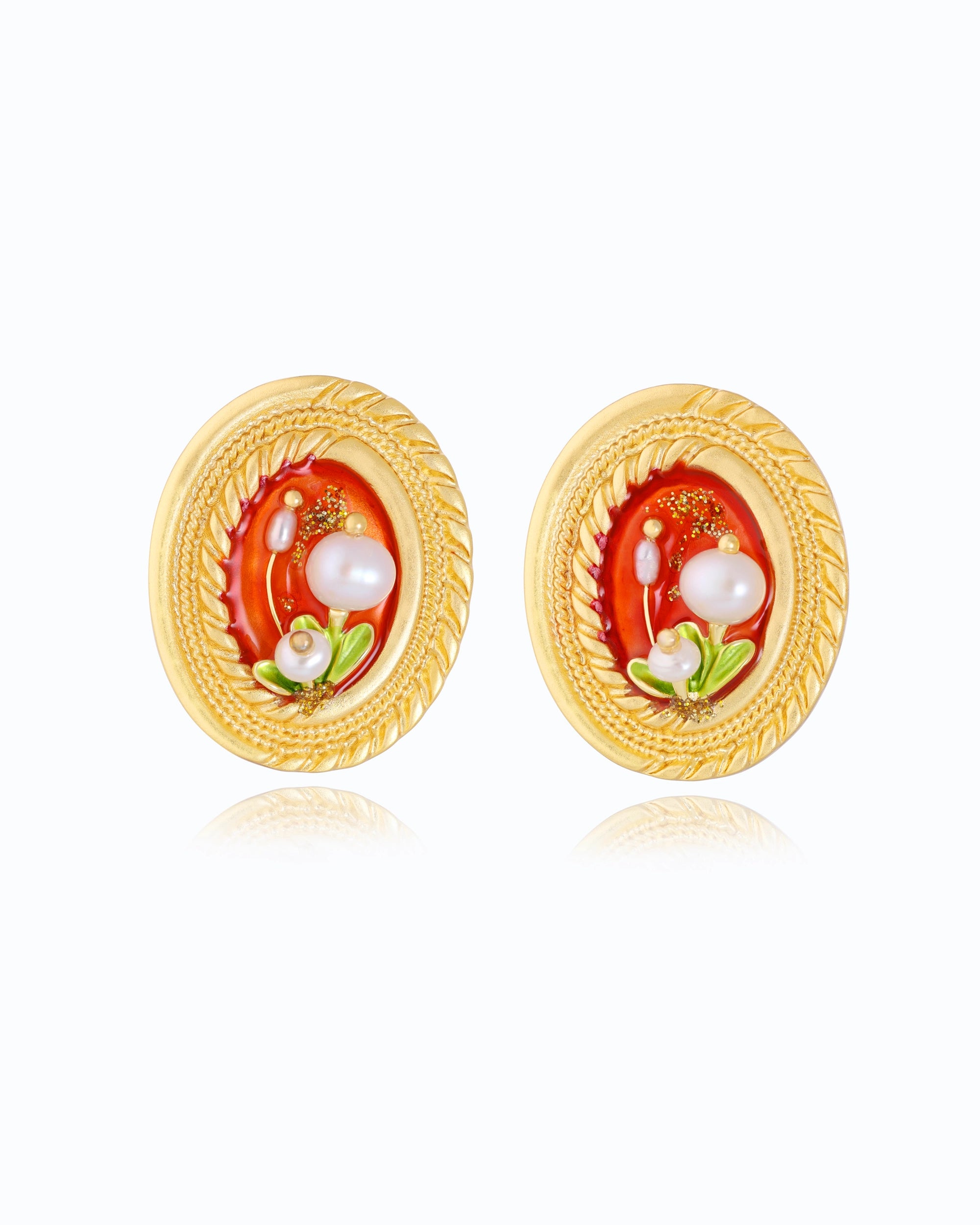 Matte Coral Pearl Large Ear Studs