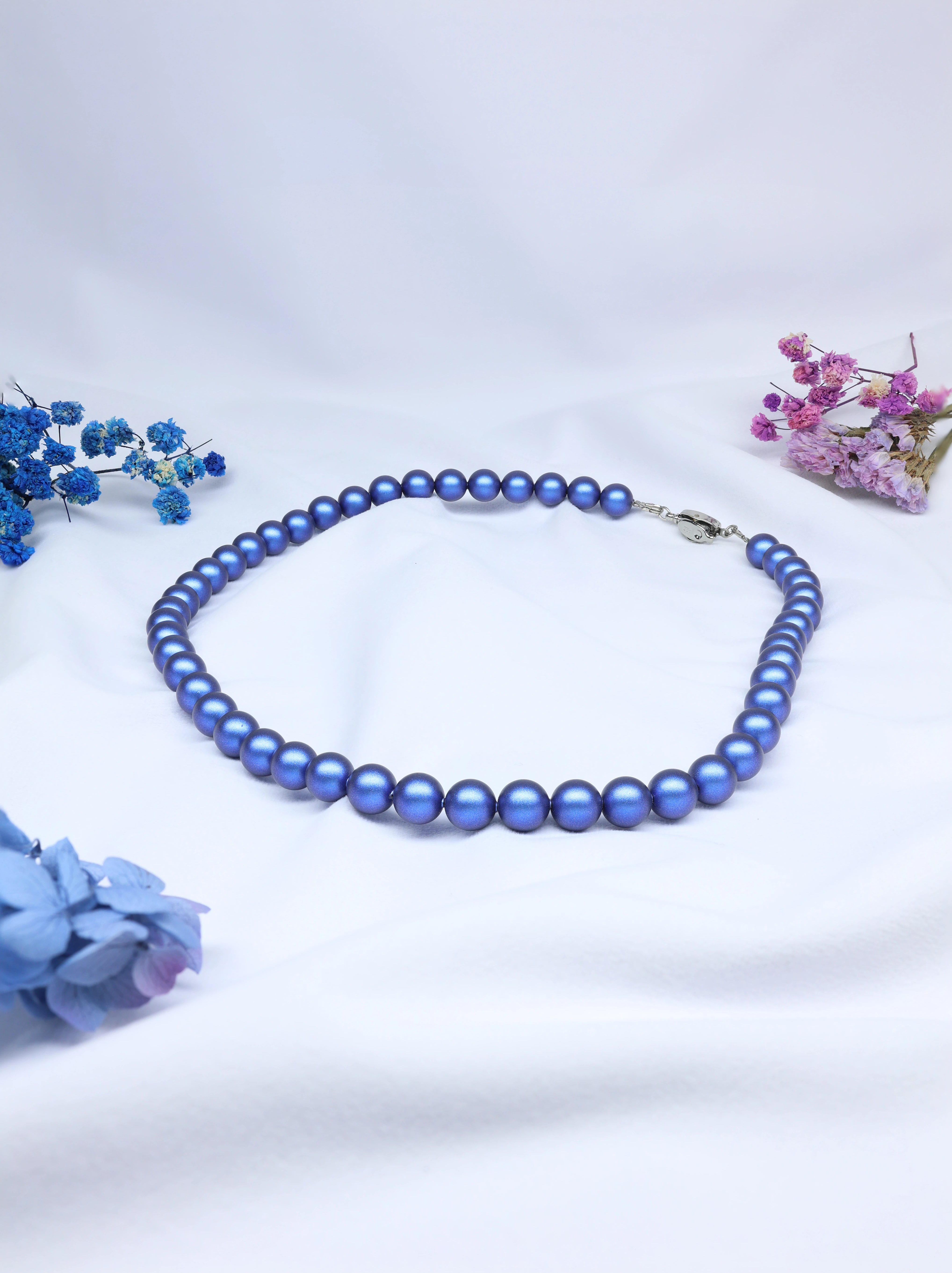 Iridescent Blue Pearl Necklace Strand - Matte