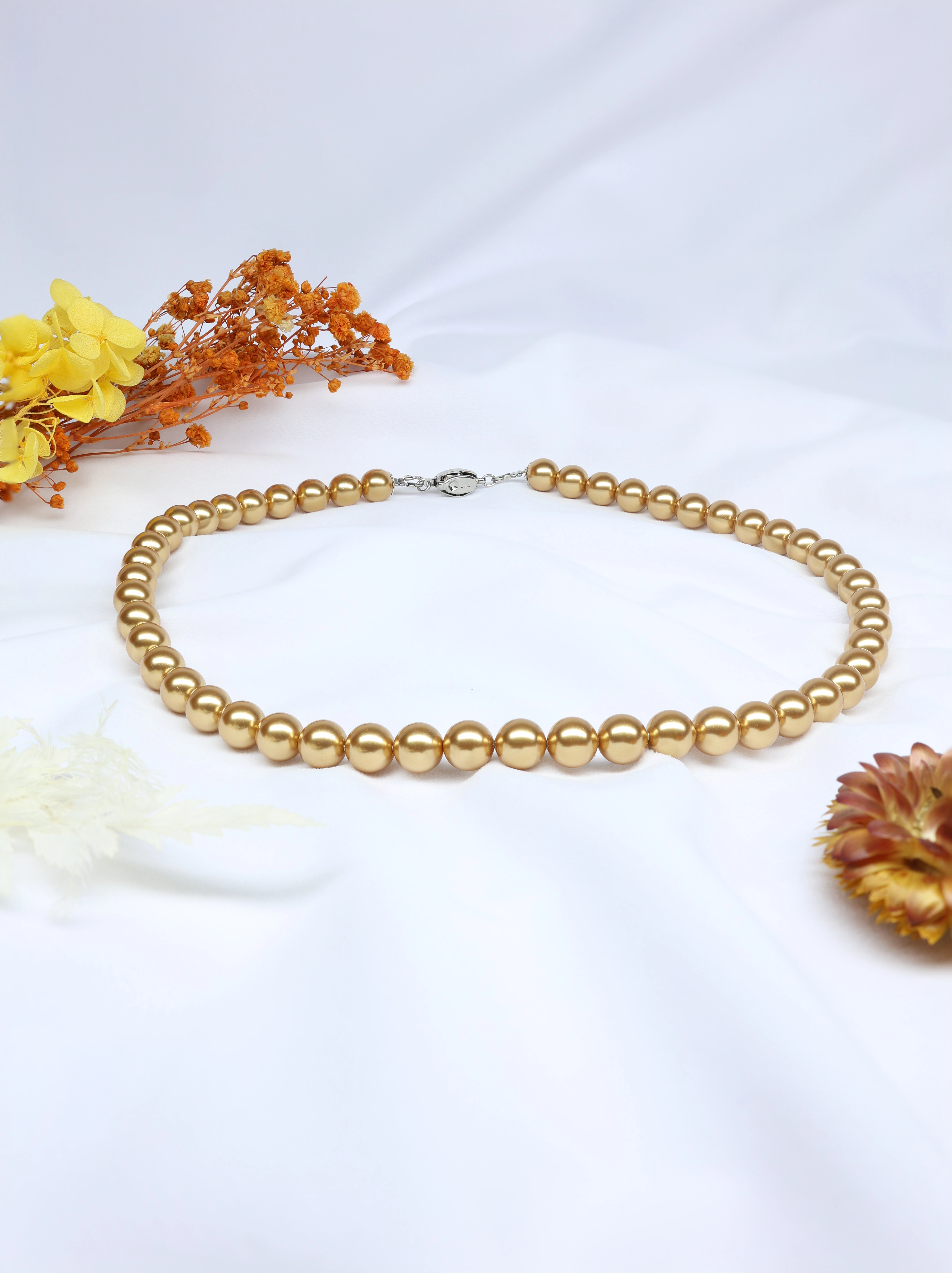Elegant European Bright Gold Pearl Necklace