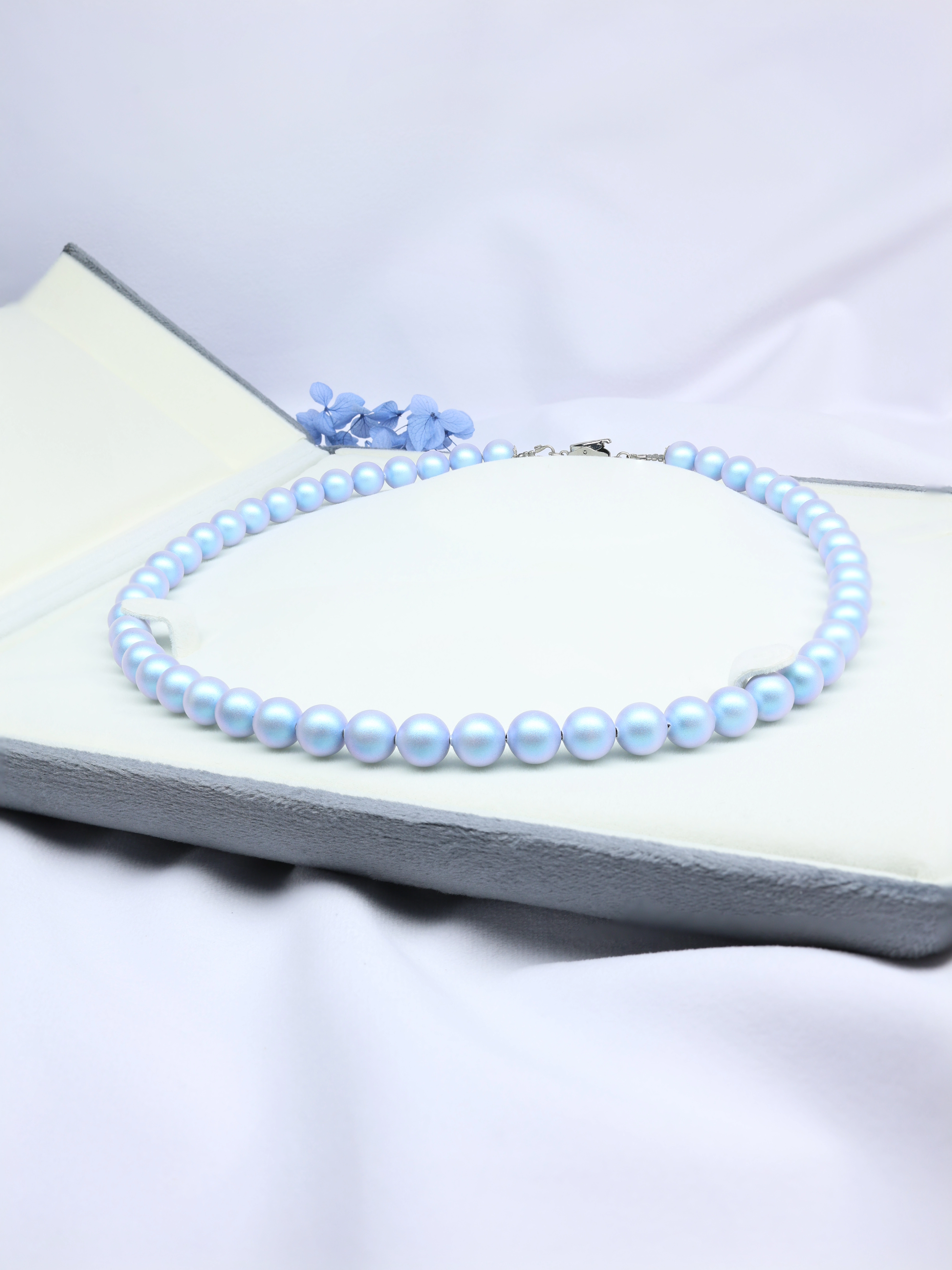 Elegant European Iridescent Light Blue Pearl Necklace