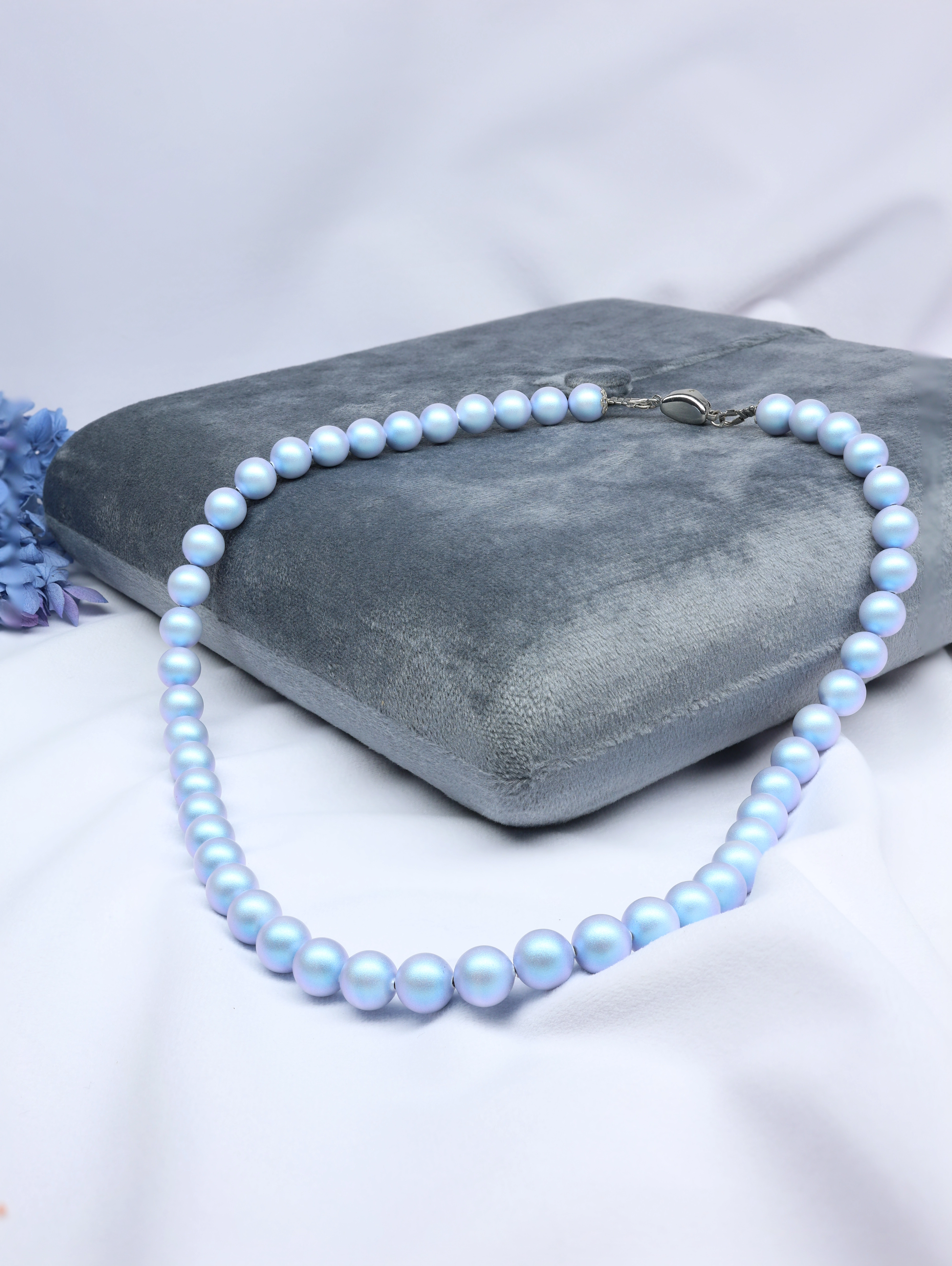 Elegant European Iridescent Light Blue Pearl Necklace