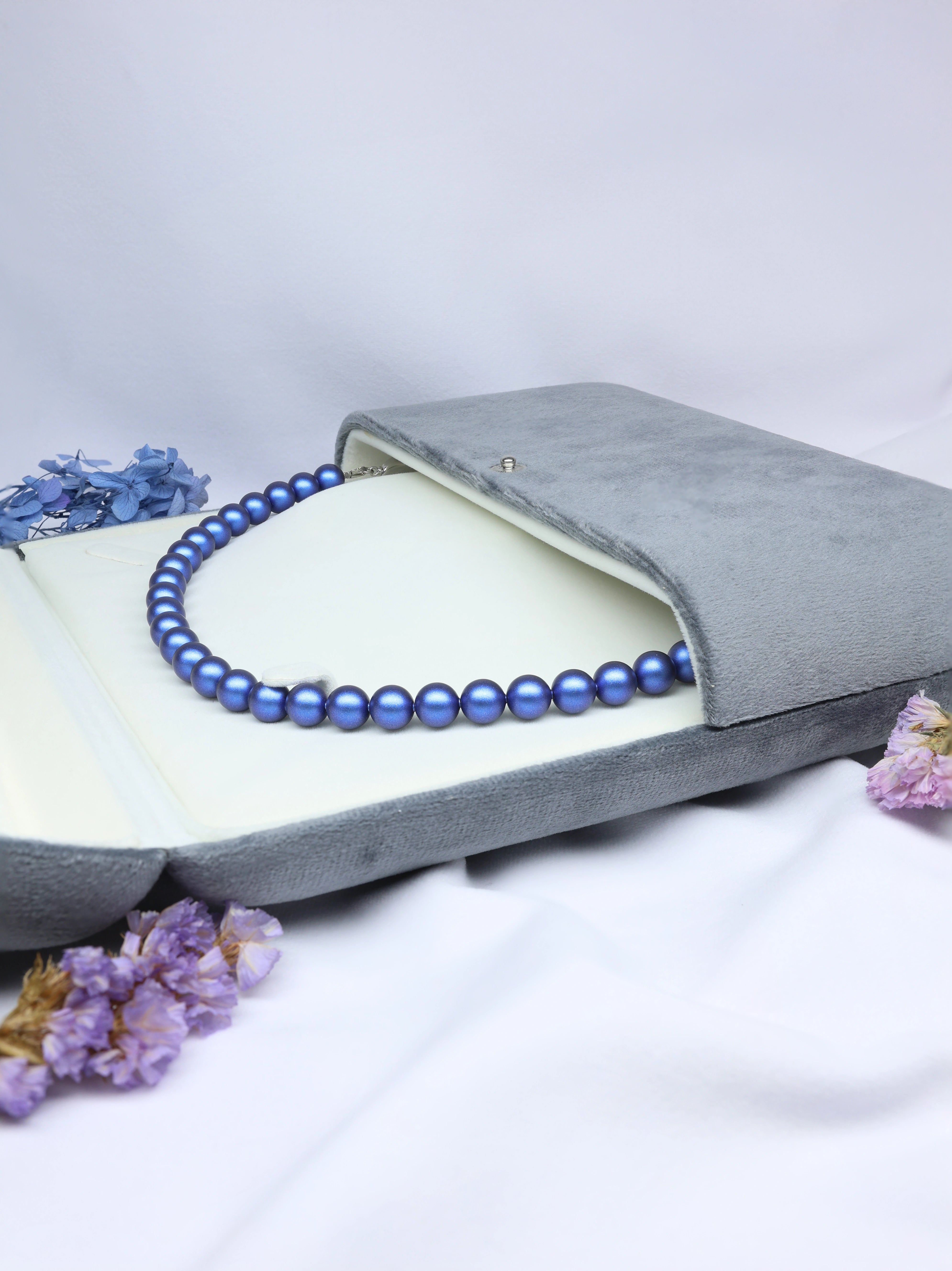 Iridescent Blue Pearl Necklace Strand - Matte