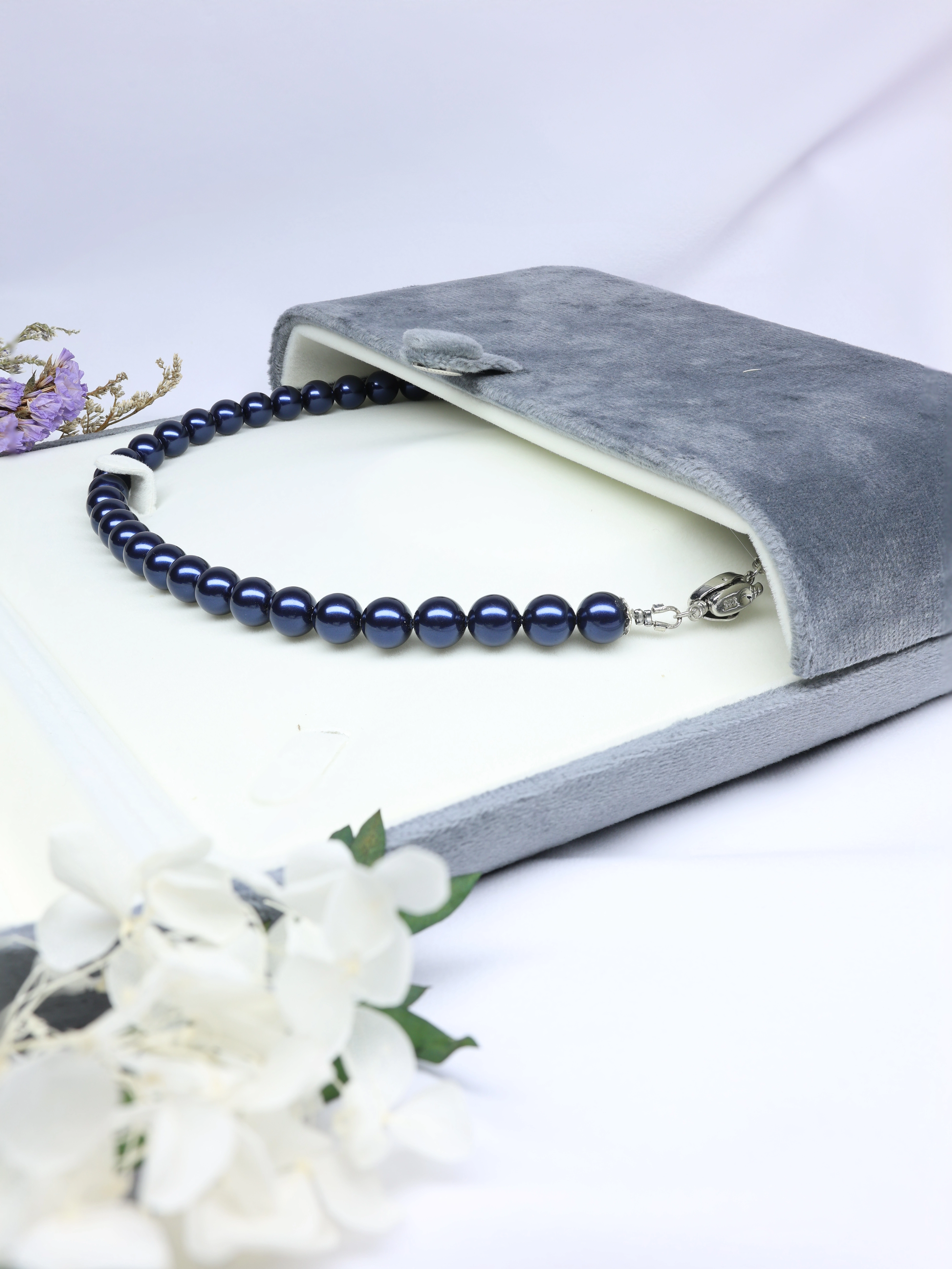 Night Blue Pearl Necklace Strand - Glossy