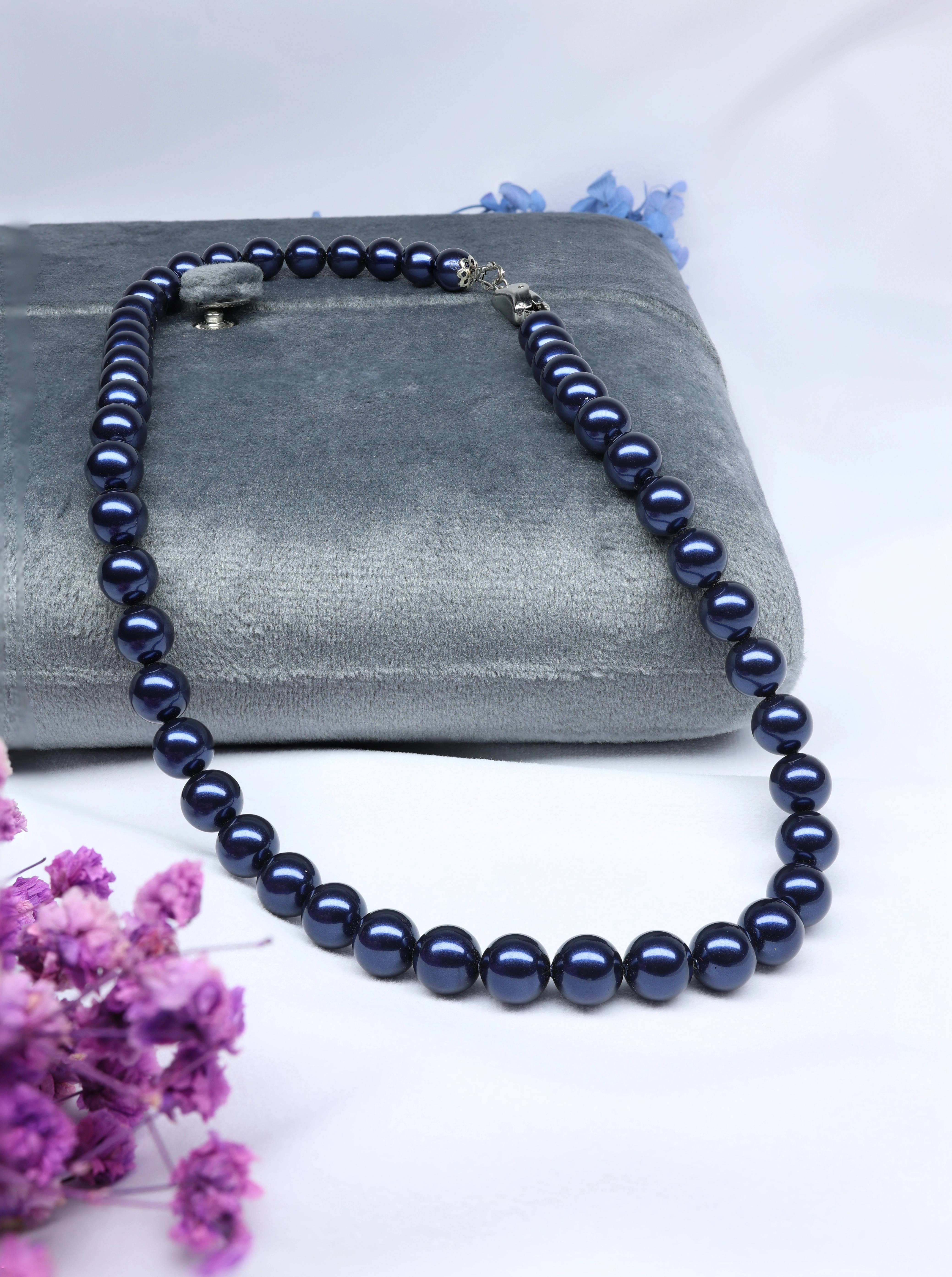 Night Blue Pearl Necklace Strand - Glossy