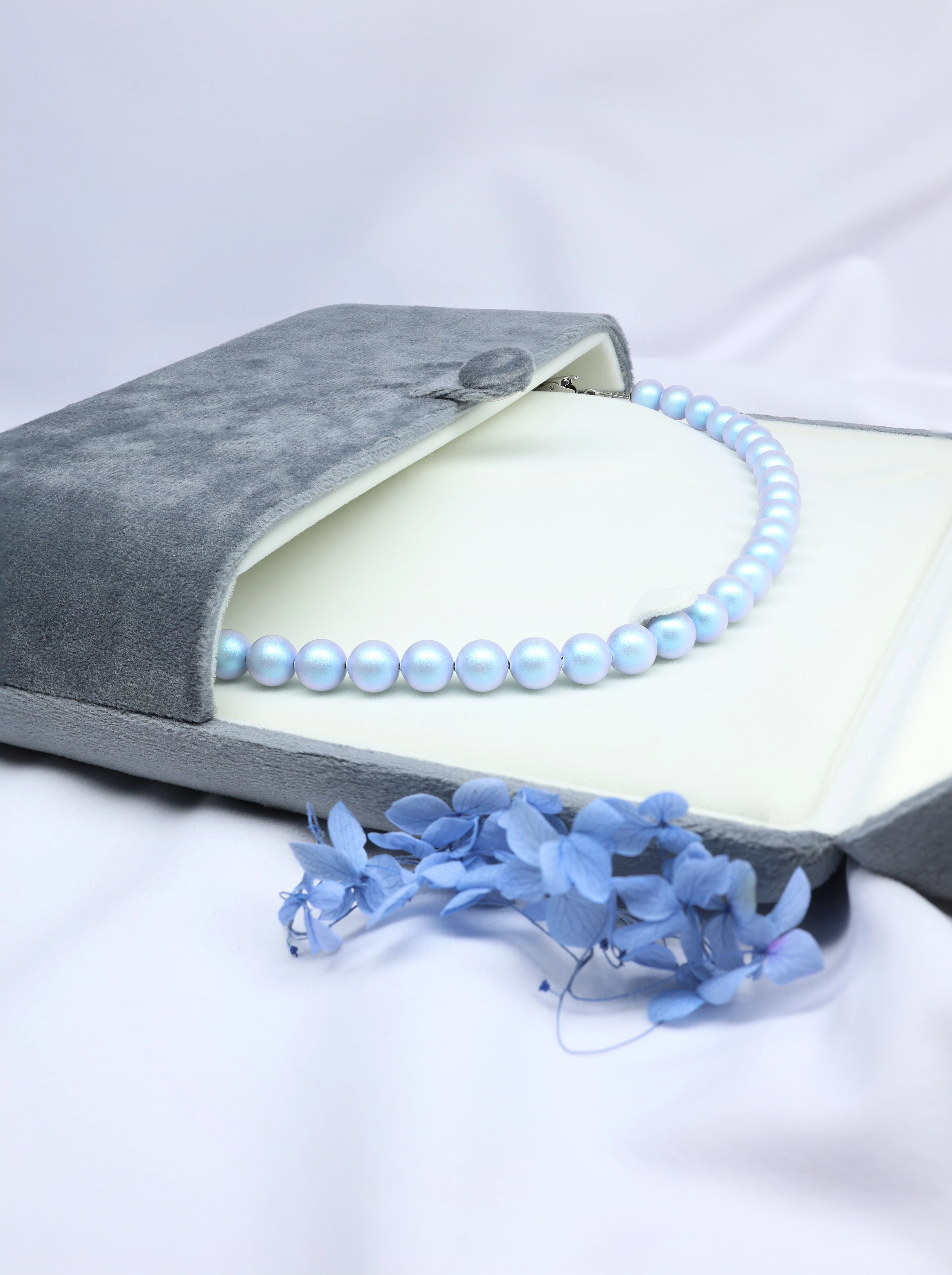 Elegant European Iridescent Light Blue Pearl Necklace