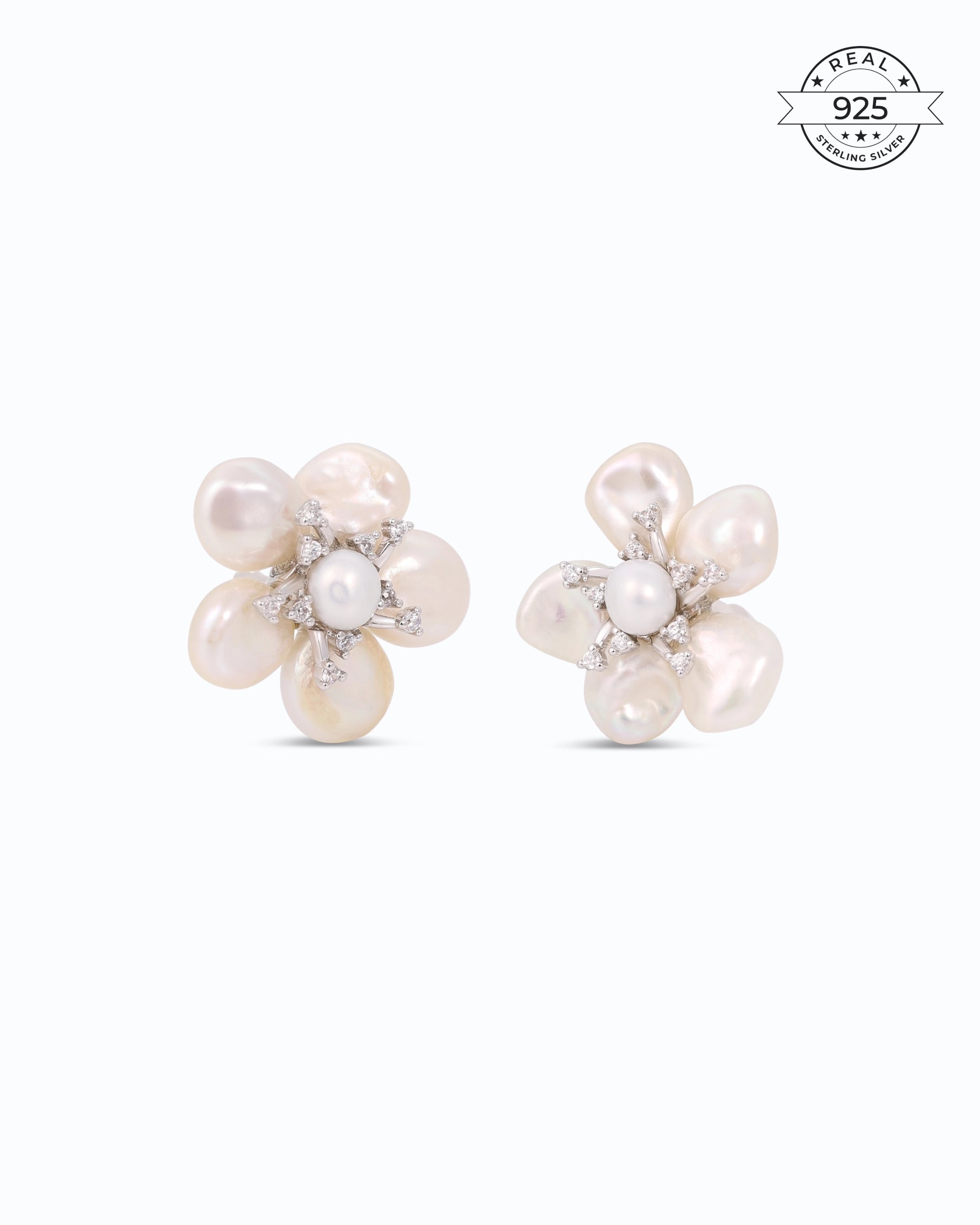 925 Silver Natural Pearl Flower Ear Studs | Flawnt