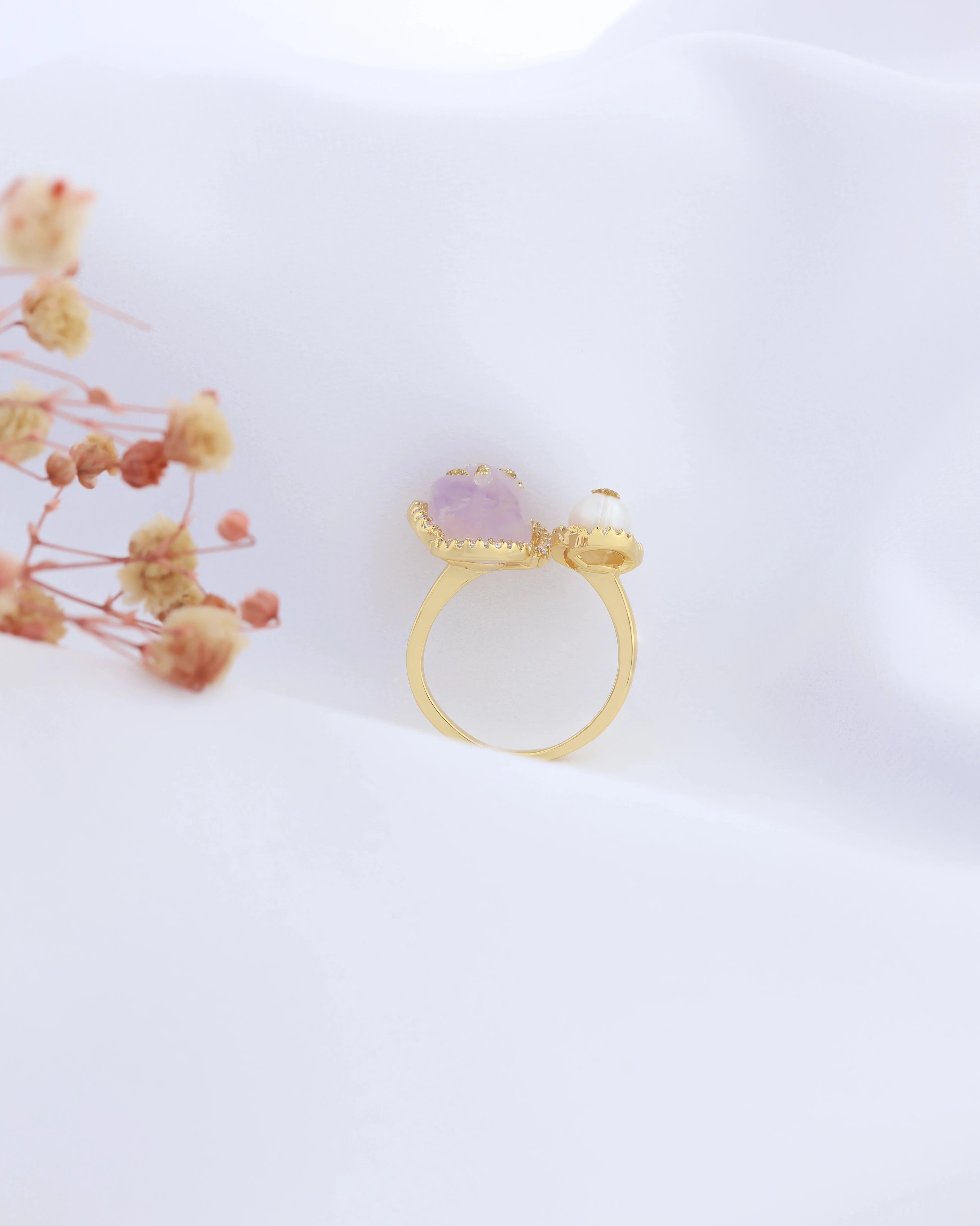 Amethyst Affair (Lavender Quartz) - Pearl Ring