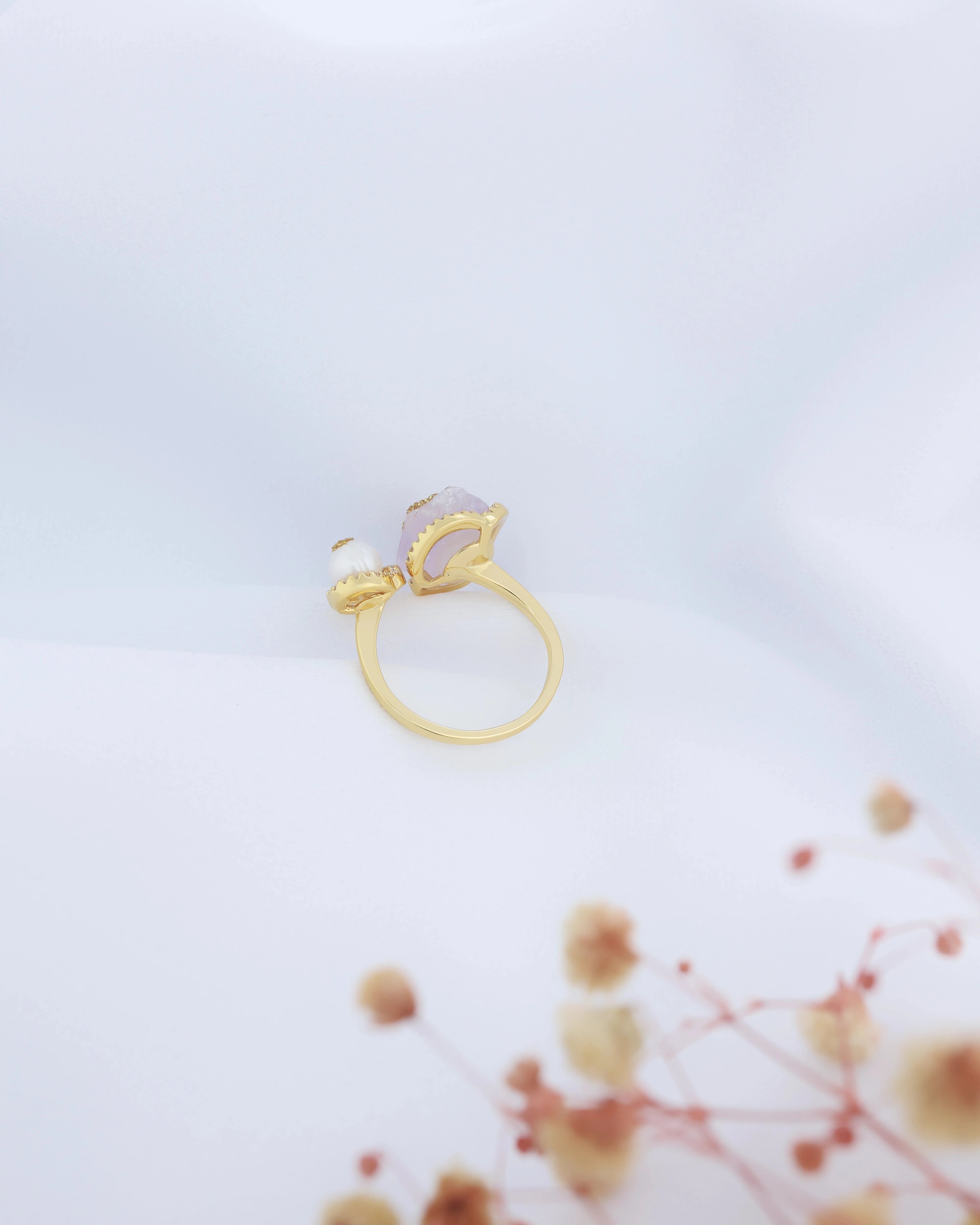 Amethyst Affair (Lavender Quartz) - Pearl Ring