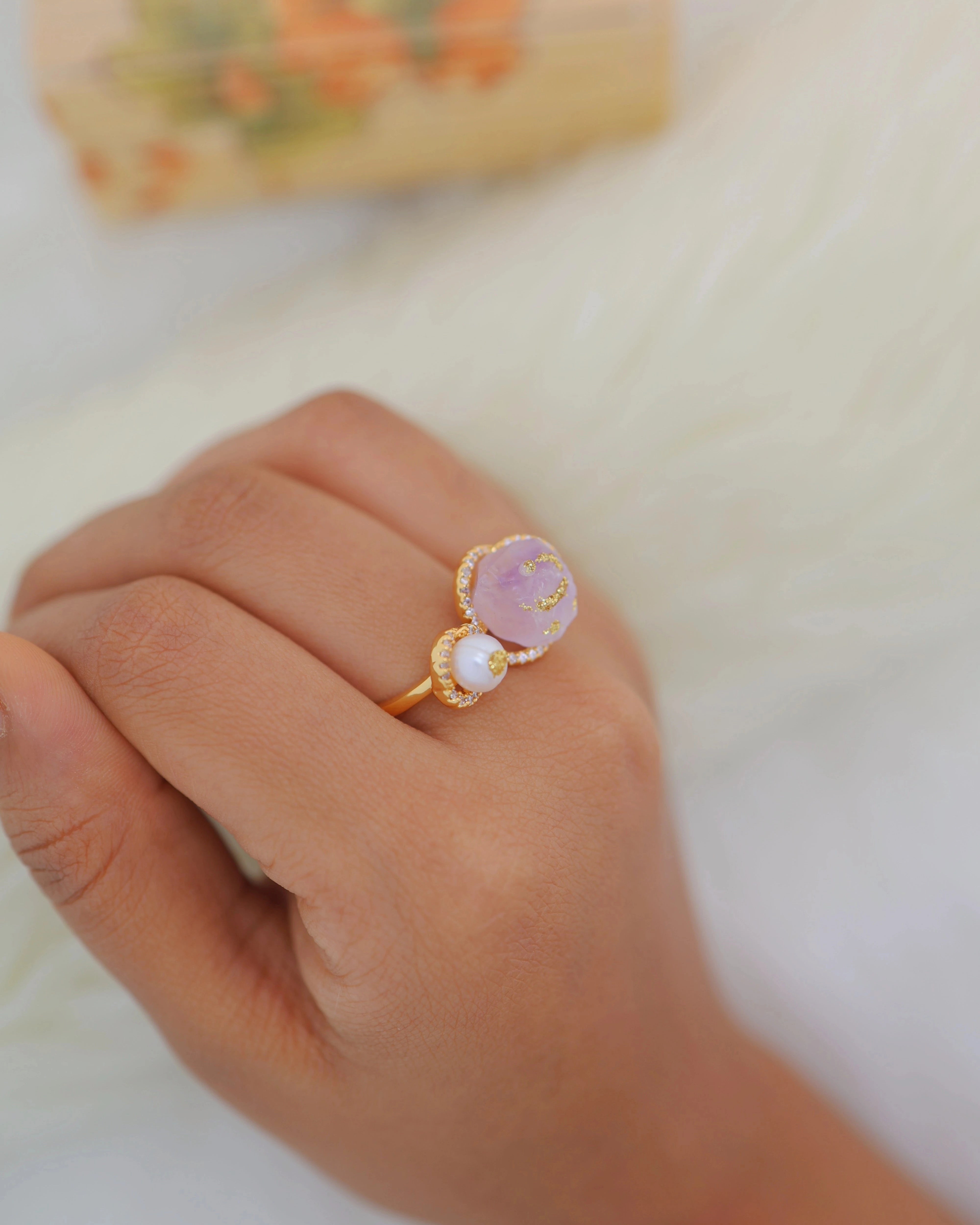 Amethyst Affair (Lavender Quartz) - Pearl Ring