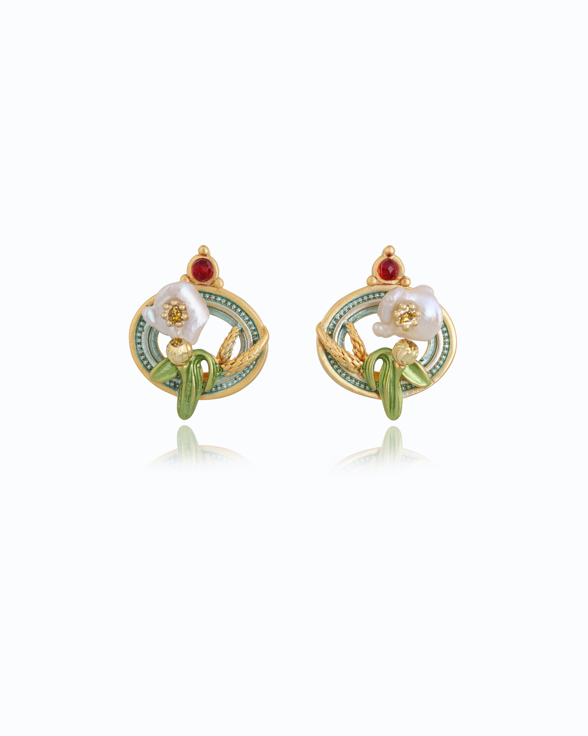 Charming Artistic Flower Tulips Studs with Pearl | Flawnt Jewelry