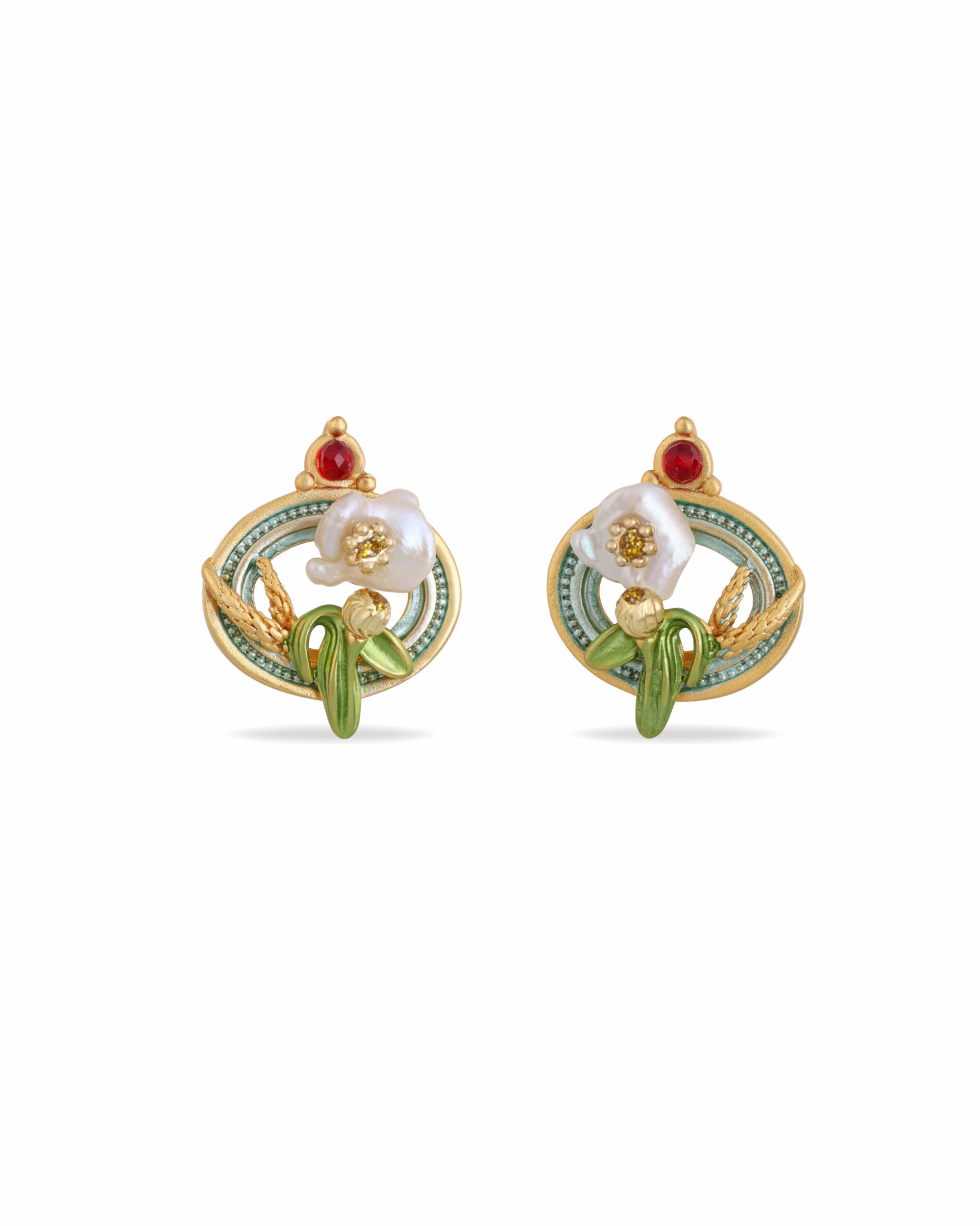 Artistic Flower Tulips Pearl Studs