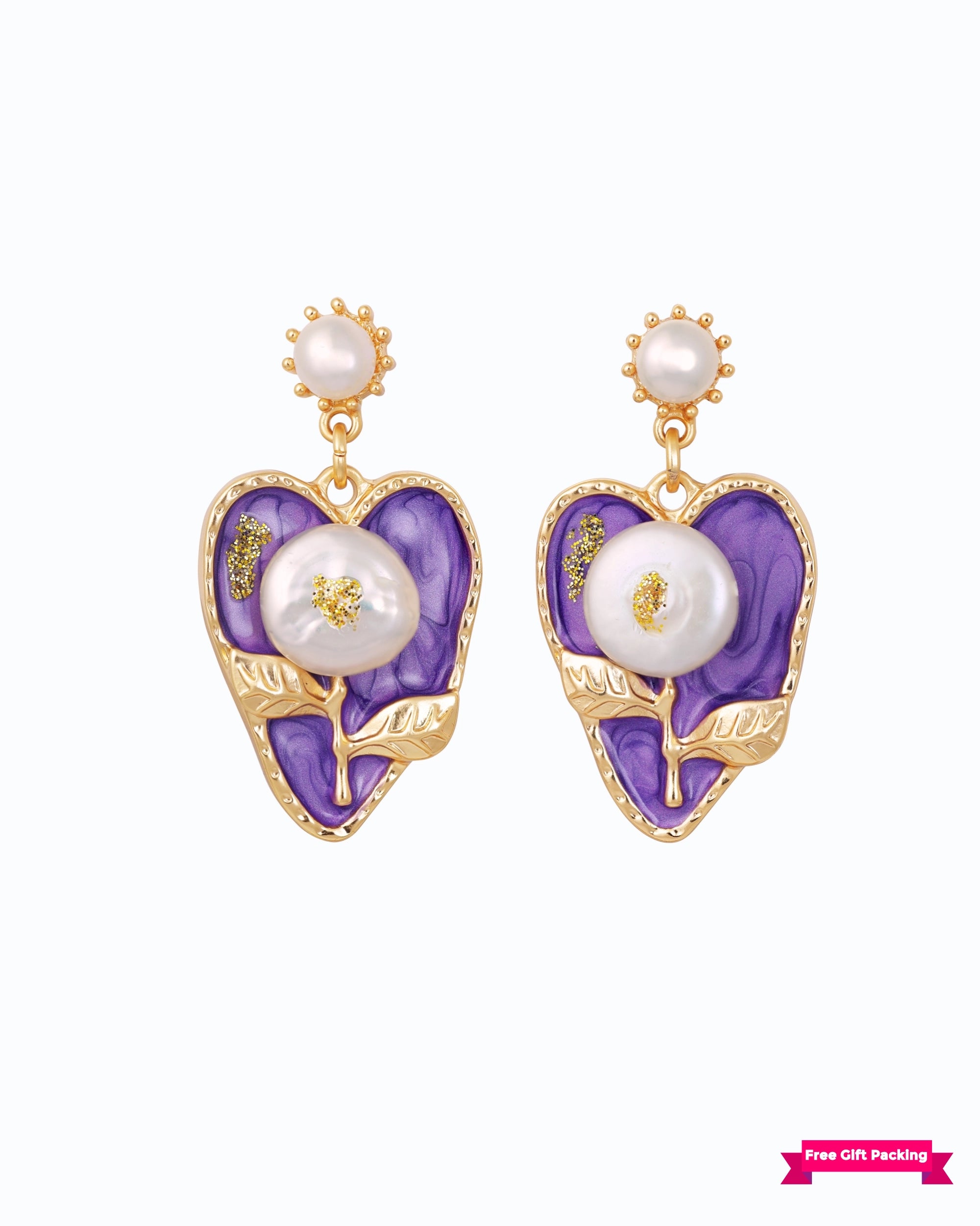 Big Heart Pearl Dangle - Purple