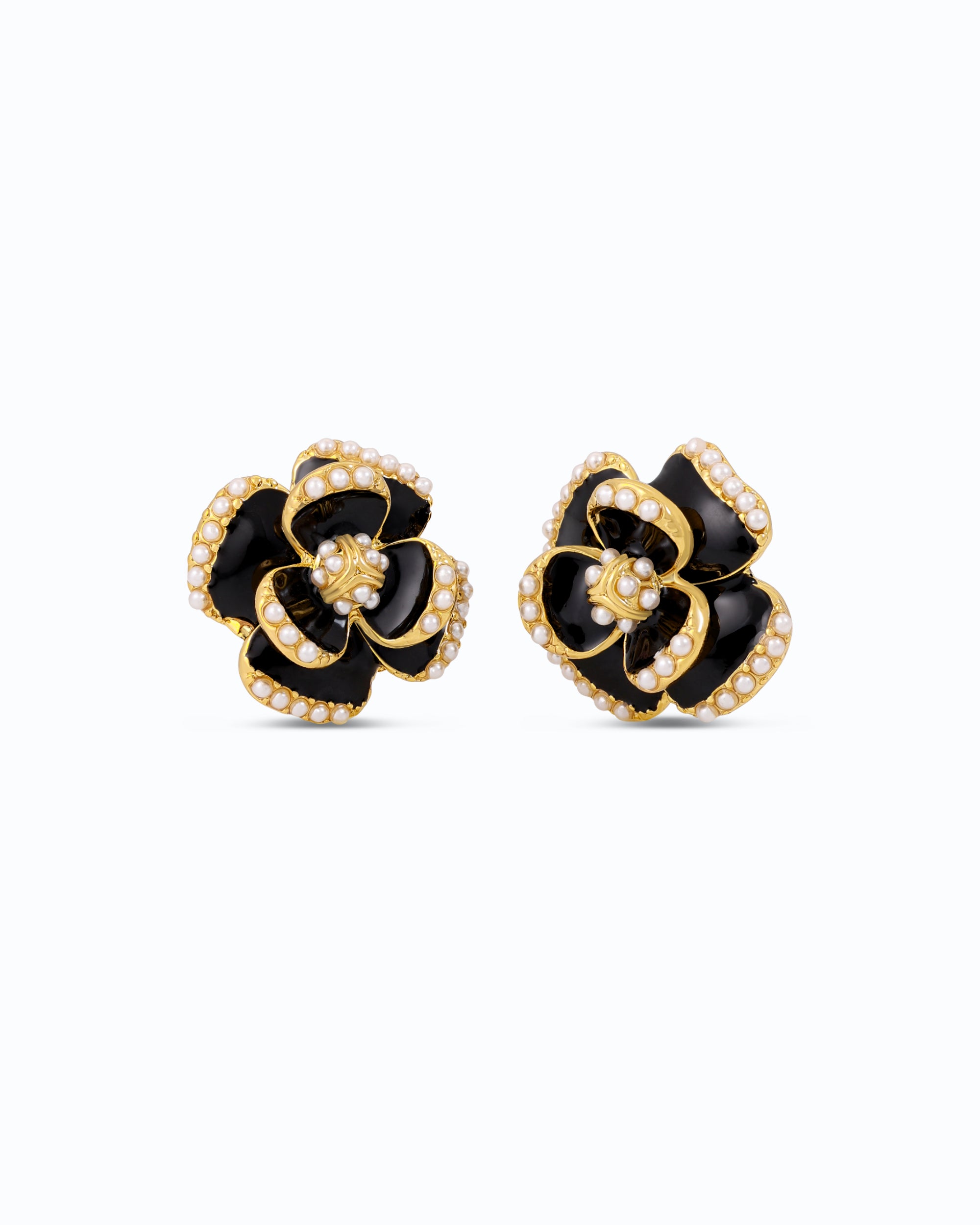 Black Flower Ear Studs