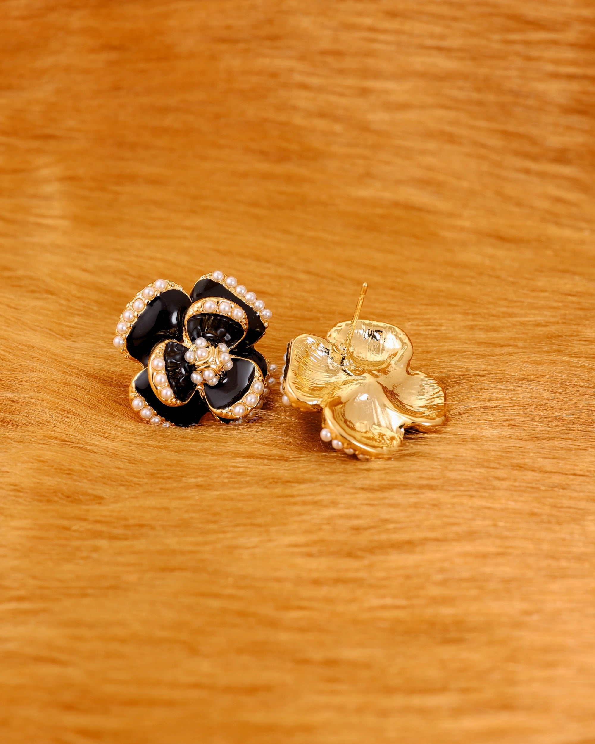 Black Flower Ear Studs