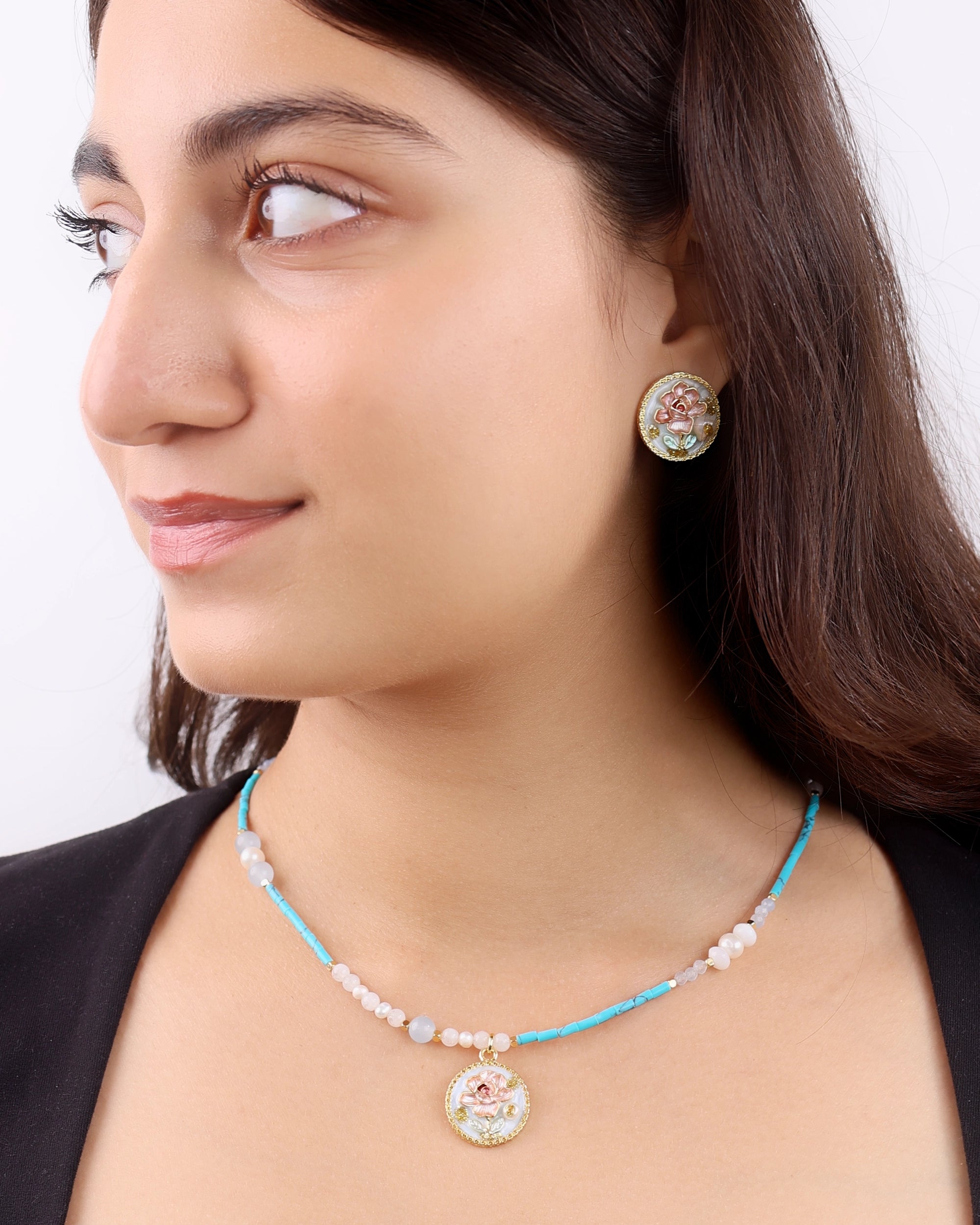 Multi Pearl Necklace with Pendant - Blue