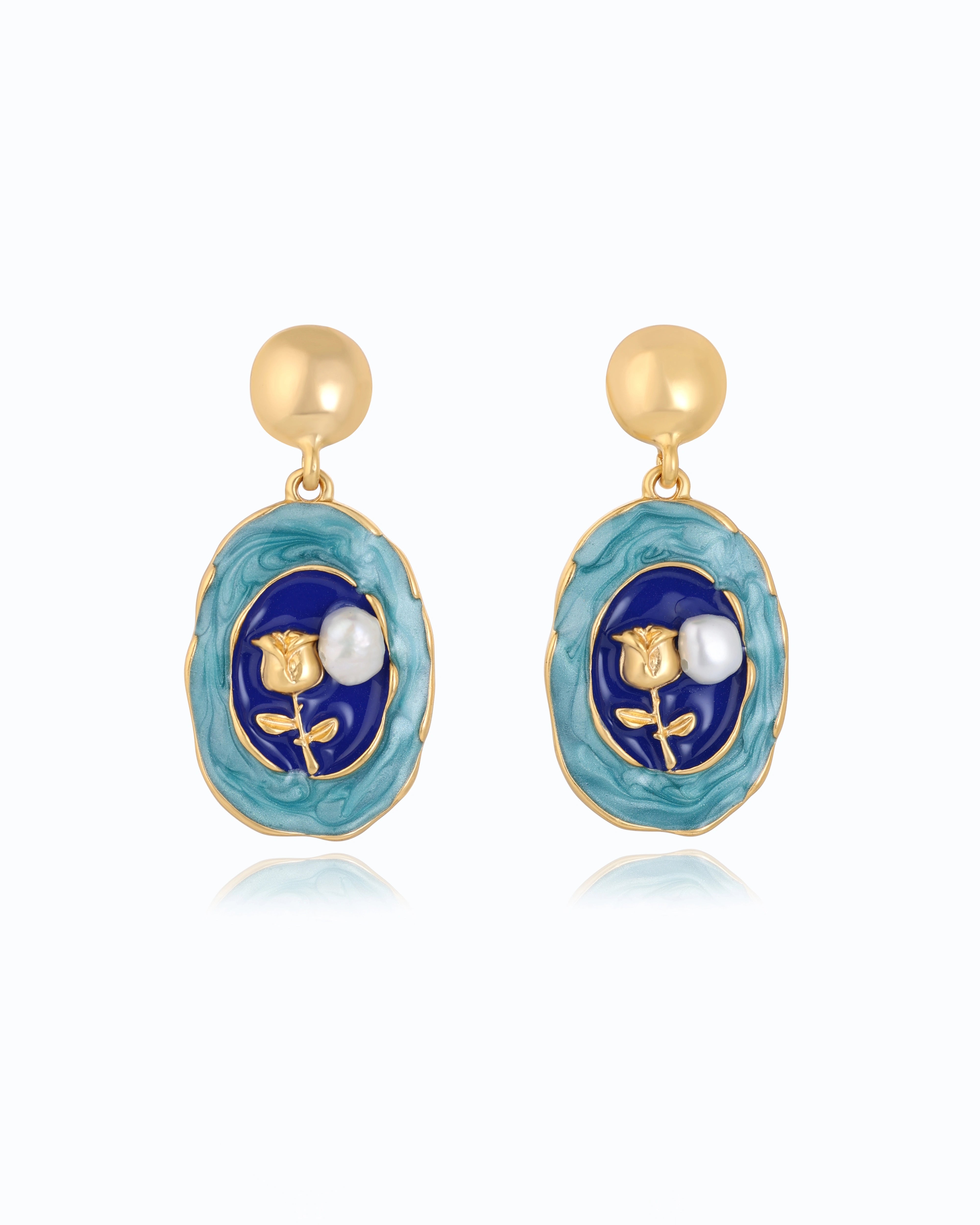Ocean Rose Blue & Freshwater Pearl Drop Earrings | 18k Gold Platted