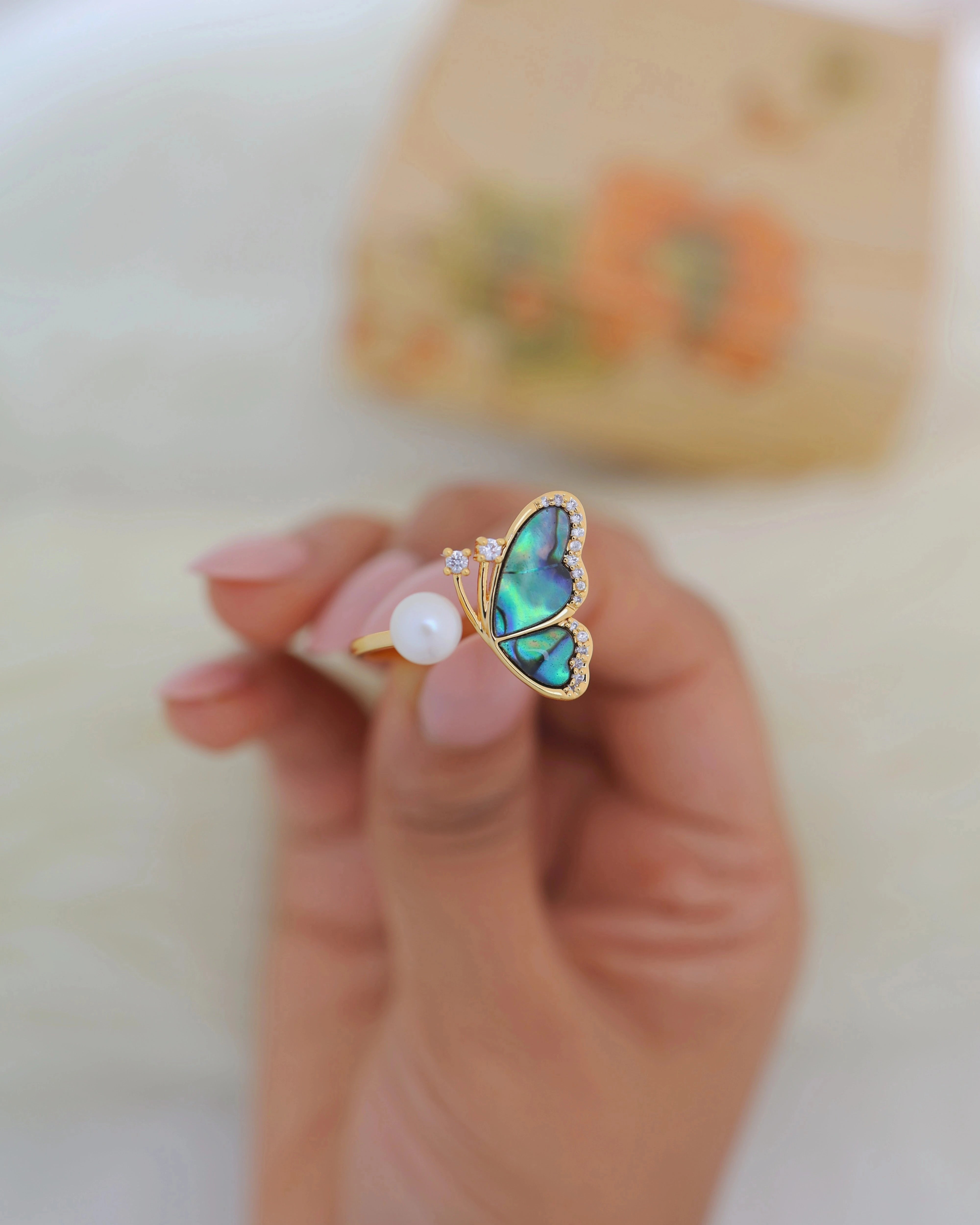 Abolene Monarch - Pearl on Butterfuy Ring