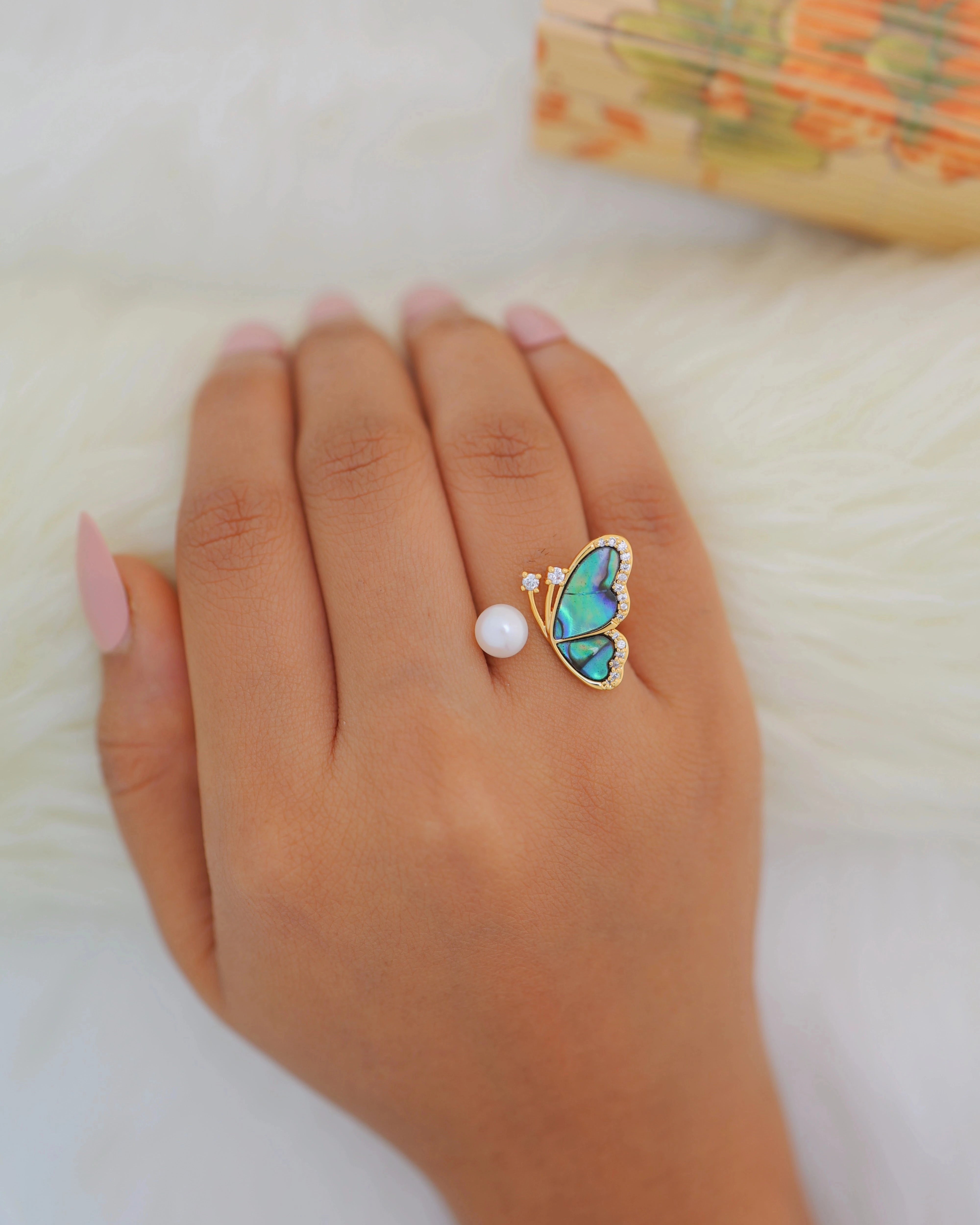Abolene Monarch - Pearl on Butterfuy Ring