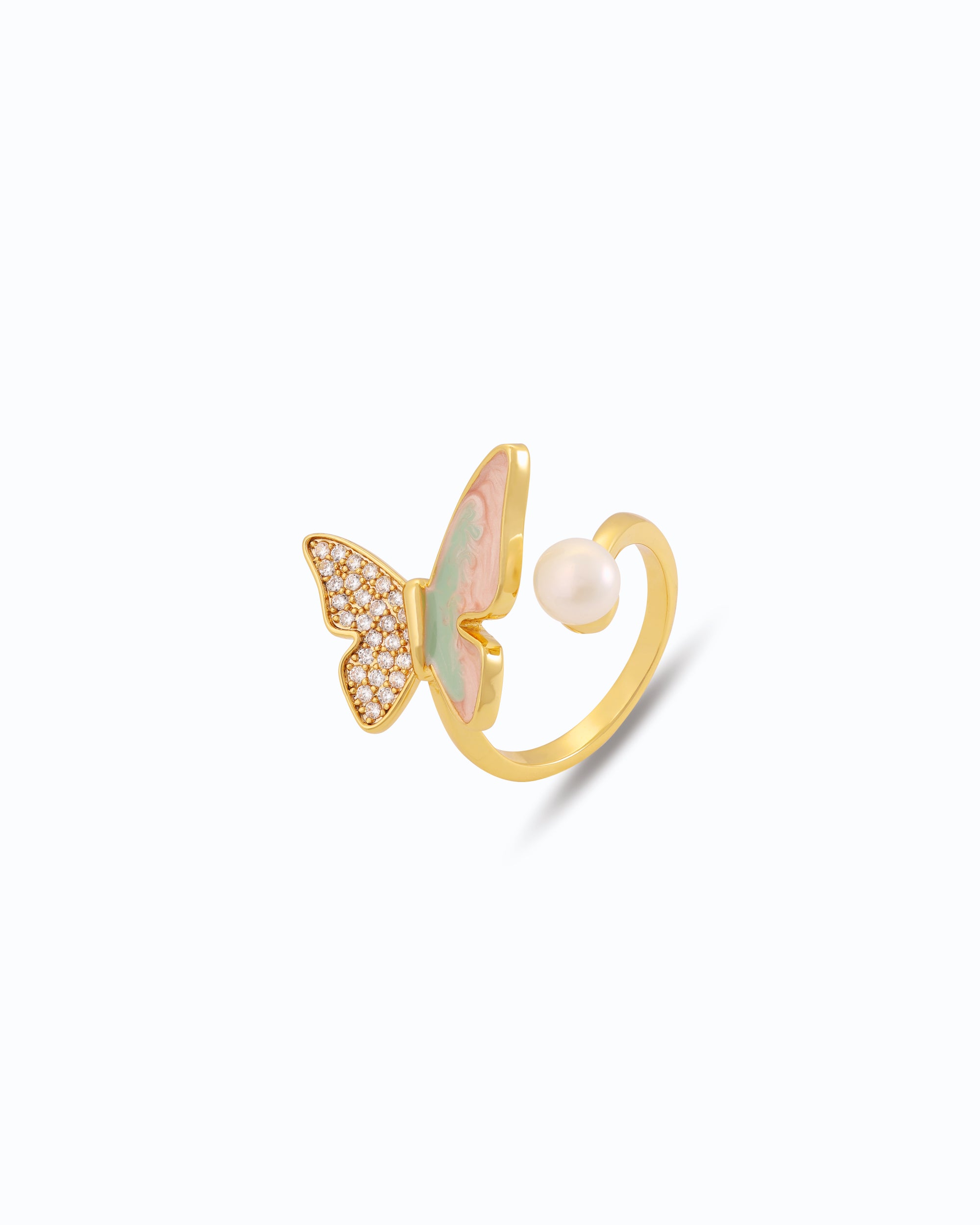 AD Butterfly Adjustable Pearl Ring – 18K Gold Plated | Flawnt
