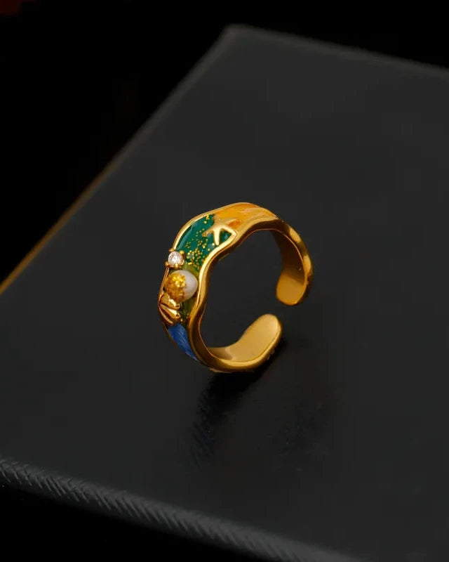 Pearl Starfish Adjustable Ring | 18k gold-plated Flawnt