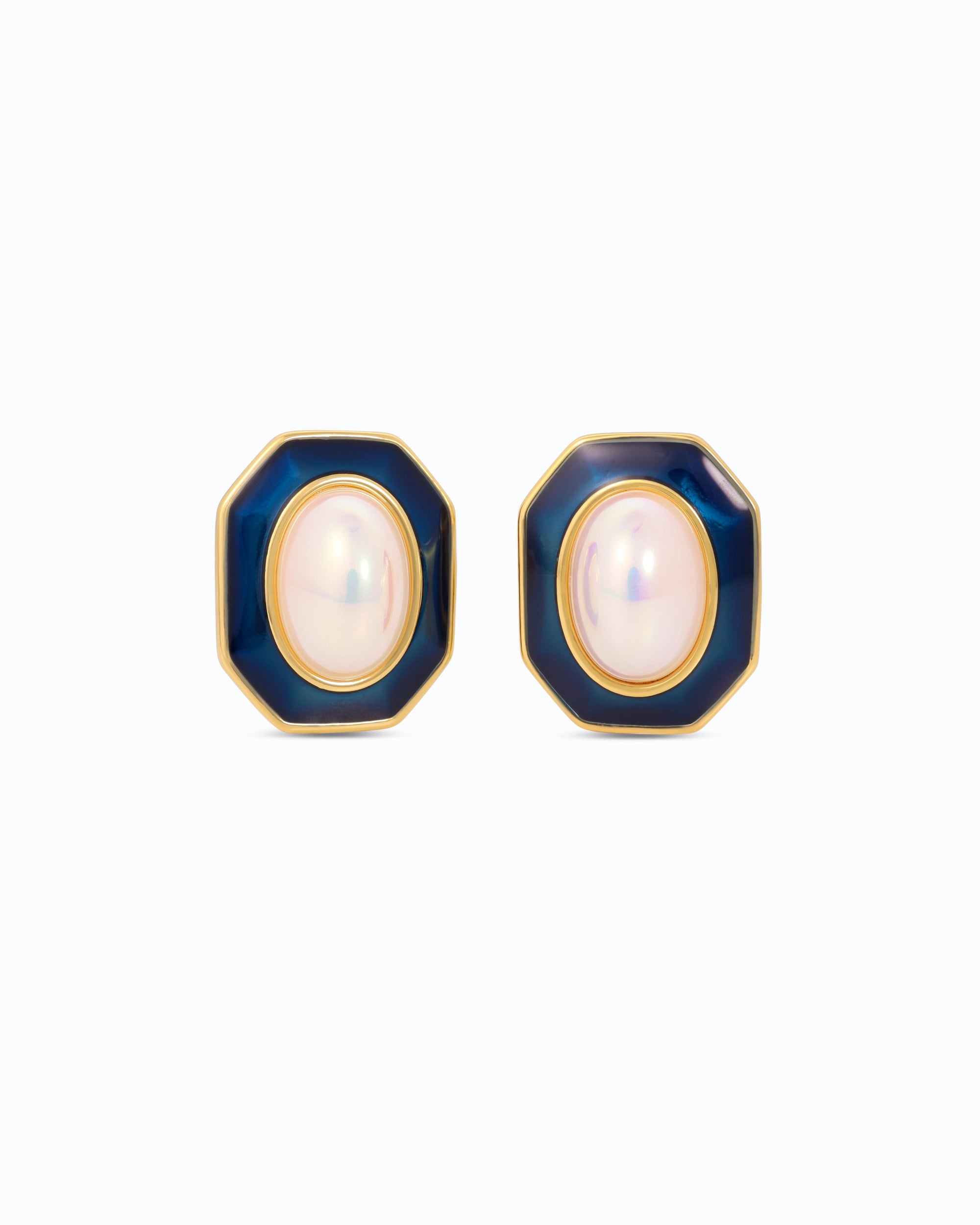 Deep Blue Shell Pearl Ear Studs | Flawnt