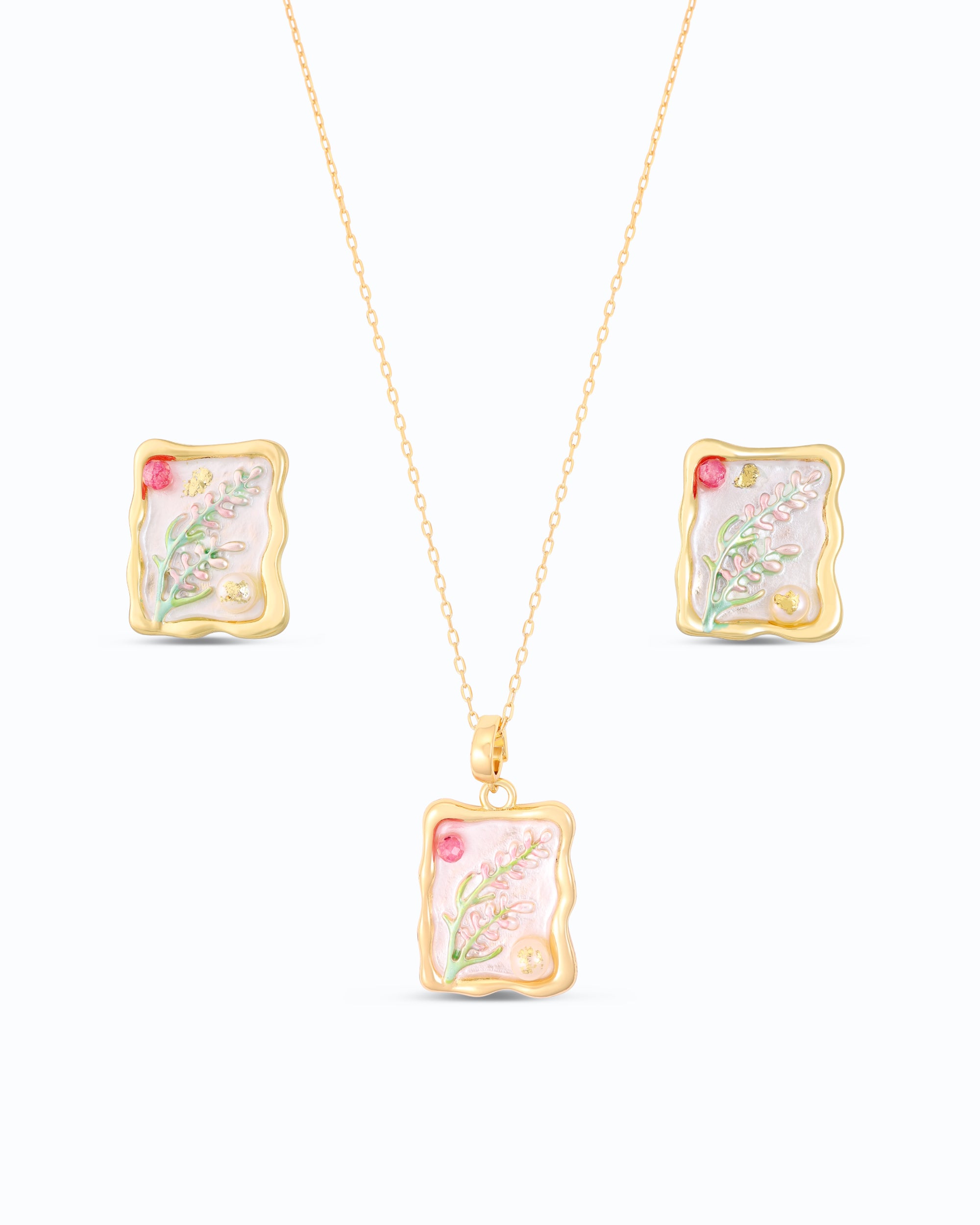Fern in Alice White Pearl Pendant Set
