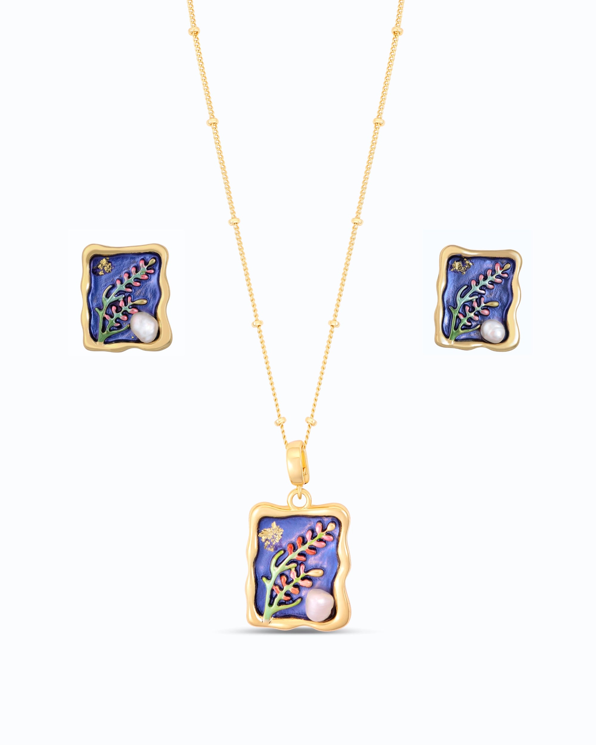 Fern in Blue Pearl Pendant Set