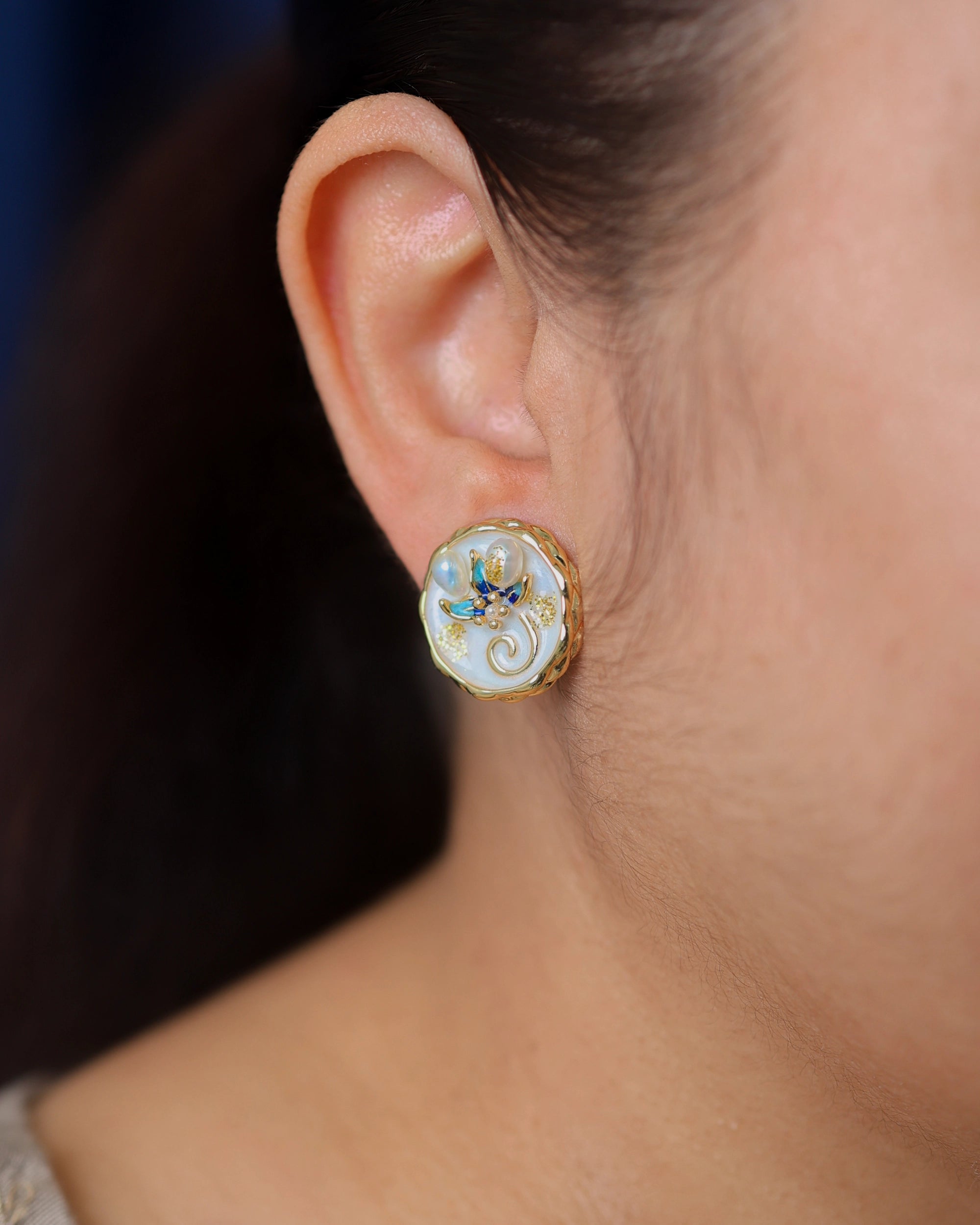 French Enamel Floral Ear Studs