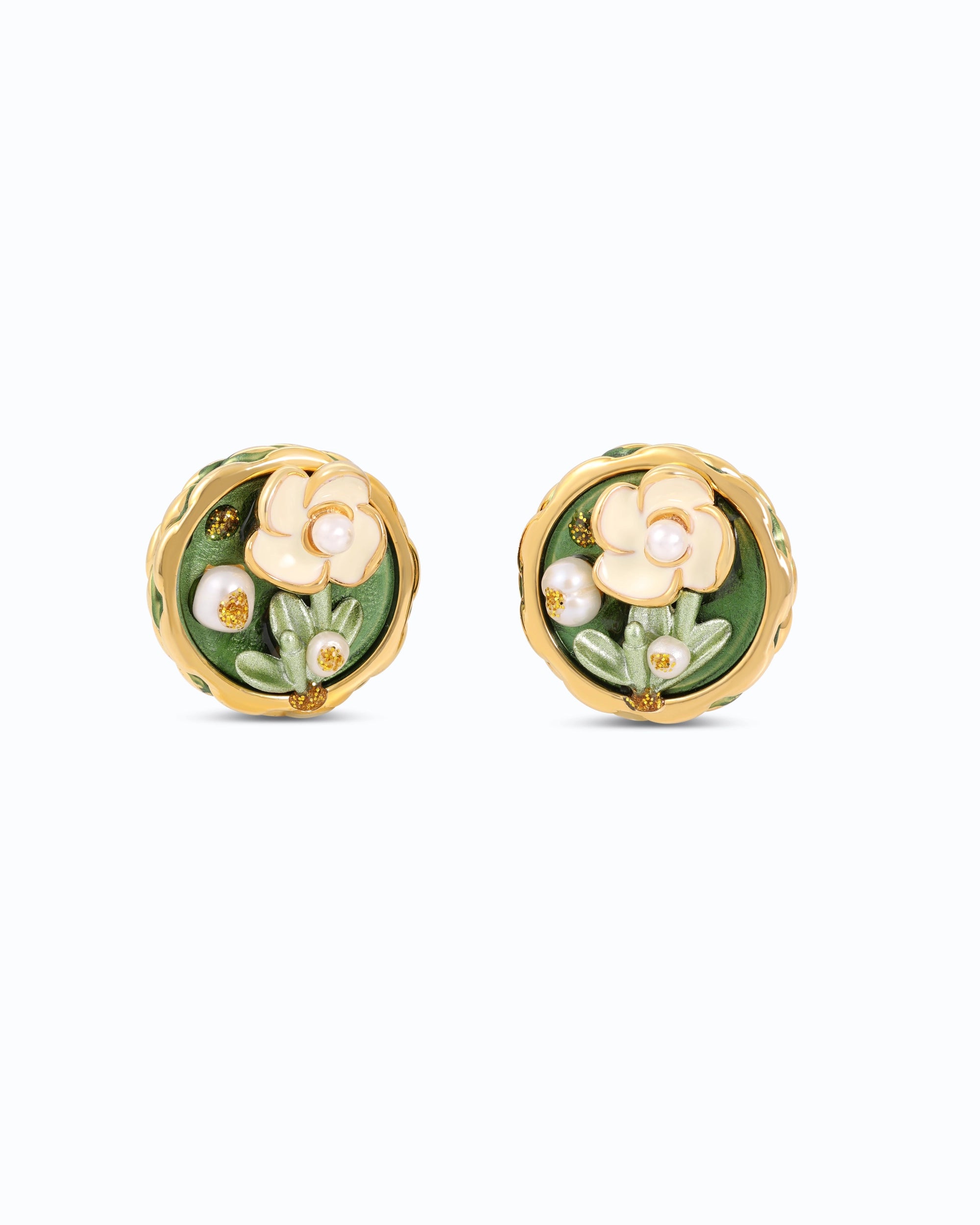 French Floral Green Ear Studs