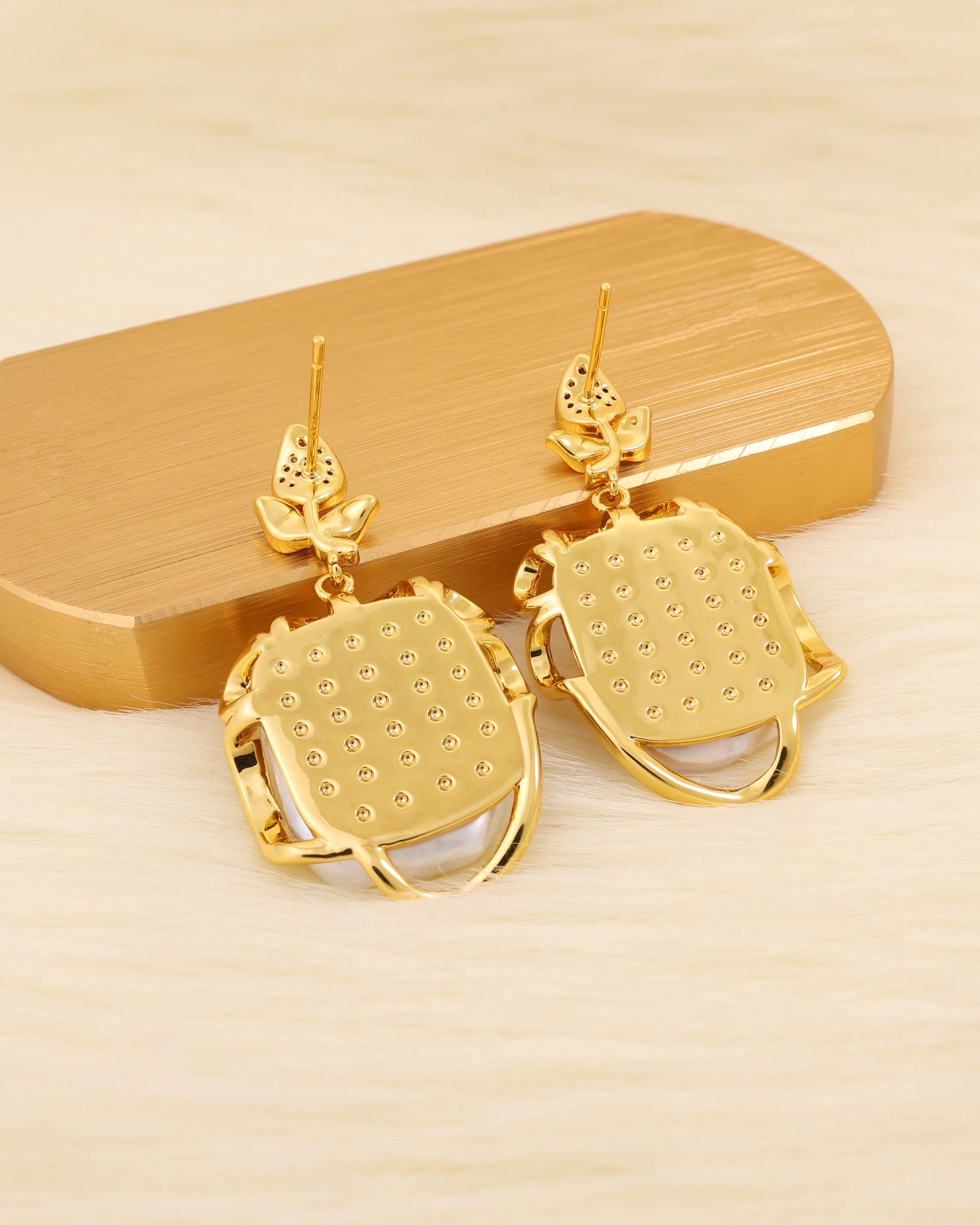 French baroque pearl in Cage ear dangles