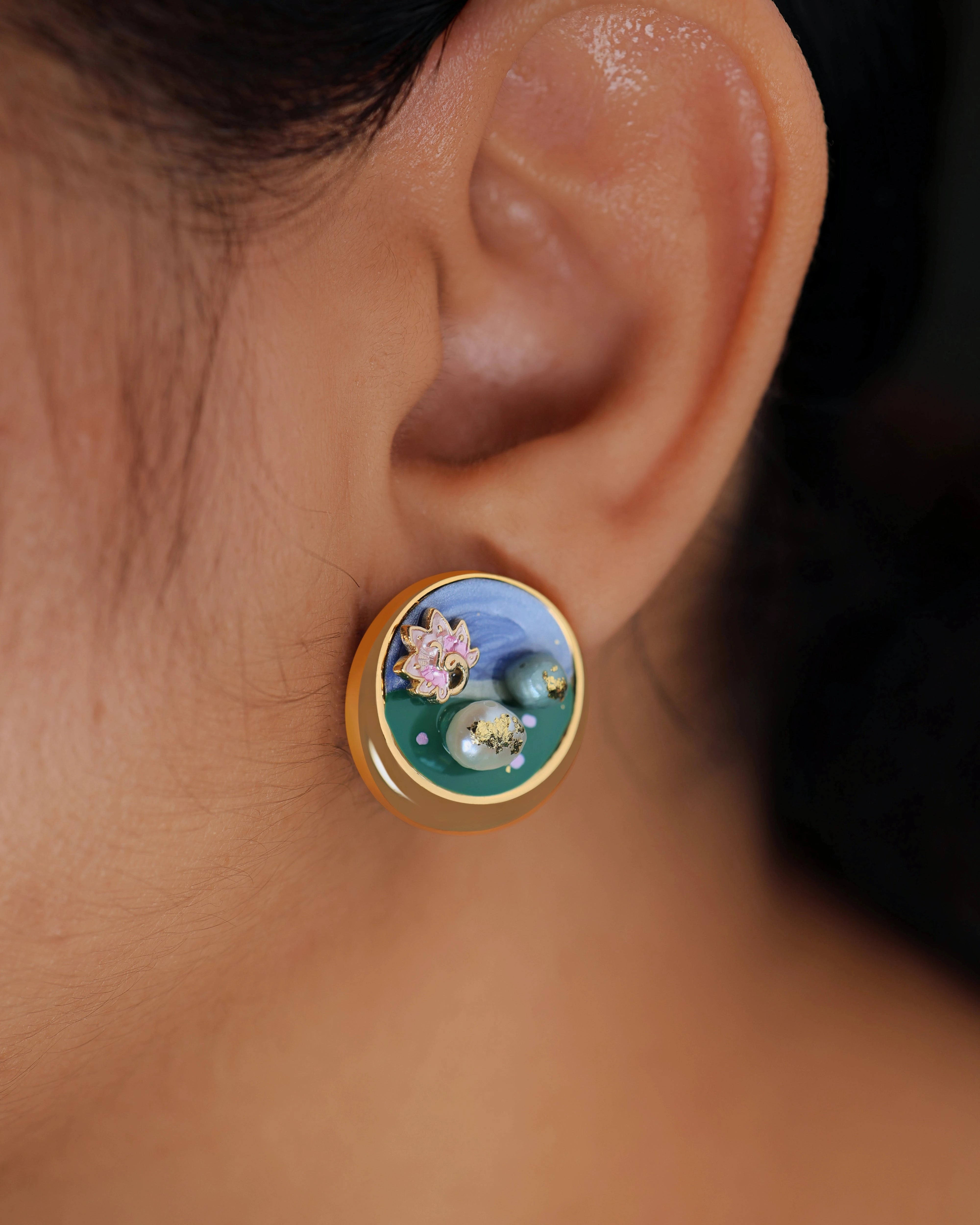 Lotus in Lake Pearl Ear Studs