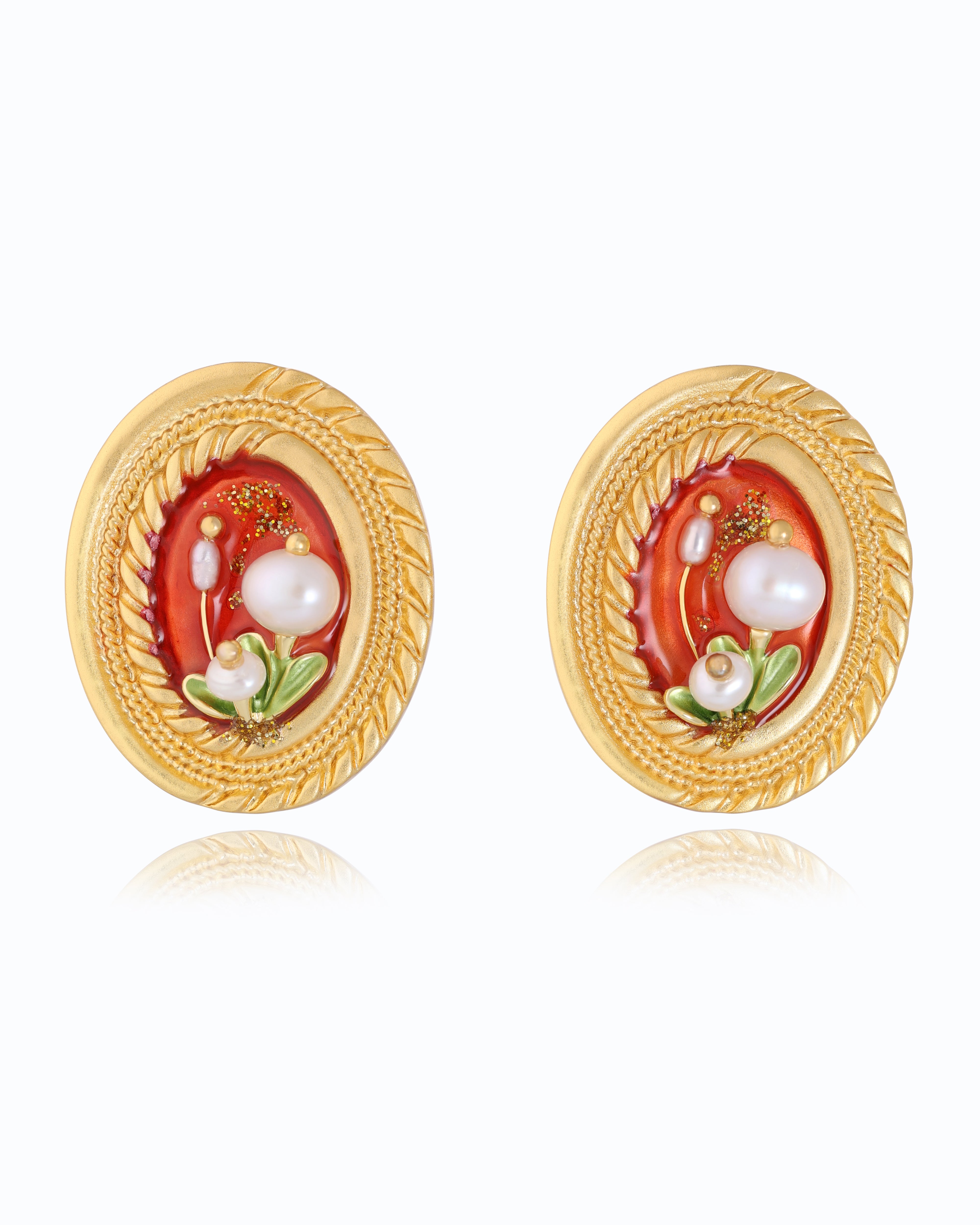 3 Pearl Large Golden Studs – 18K Gold Plated & Freshwater Pearls