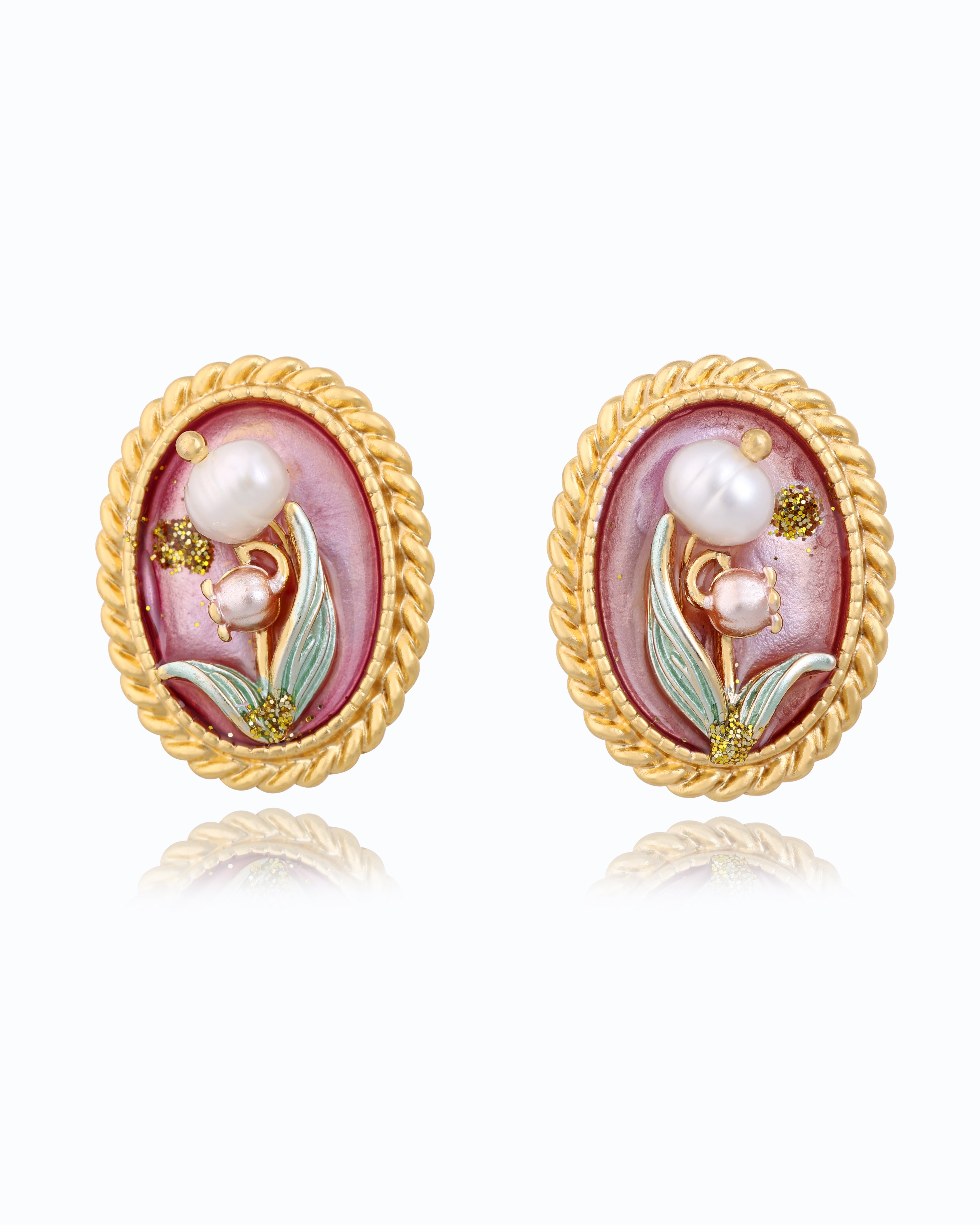 Oval flower Bud (Purple) Earrings – 18K Gold Plated | Flawnt