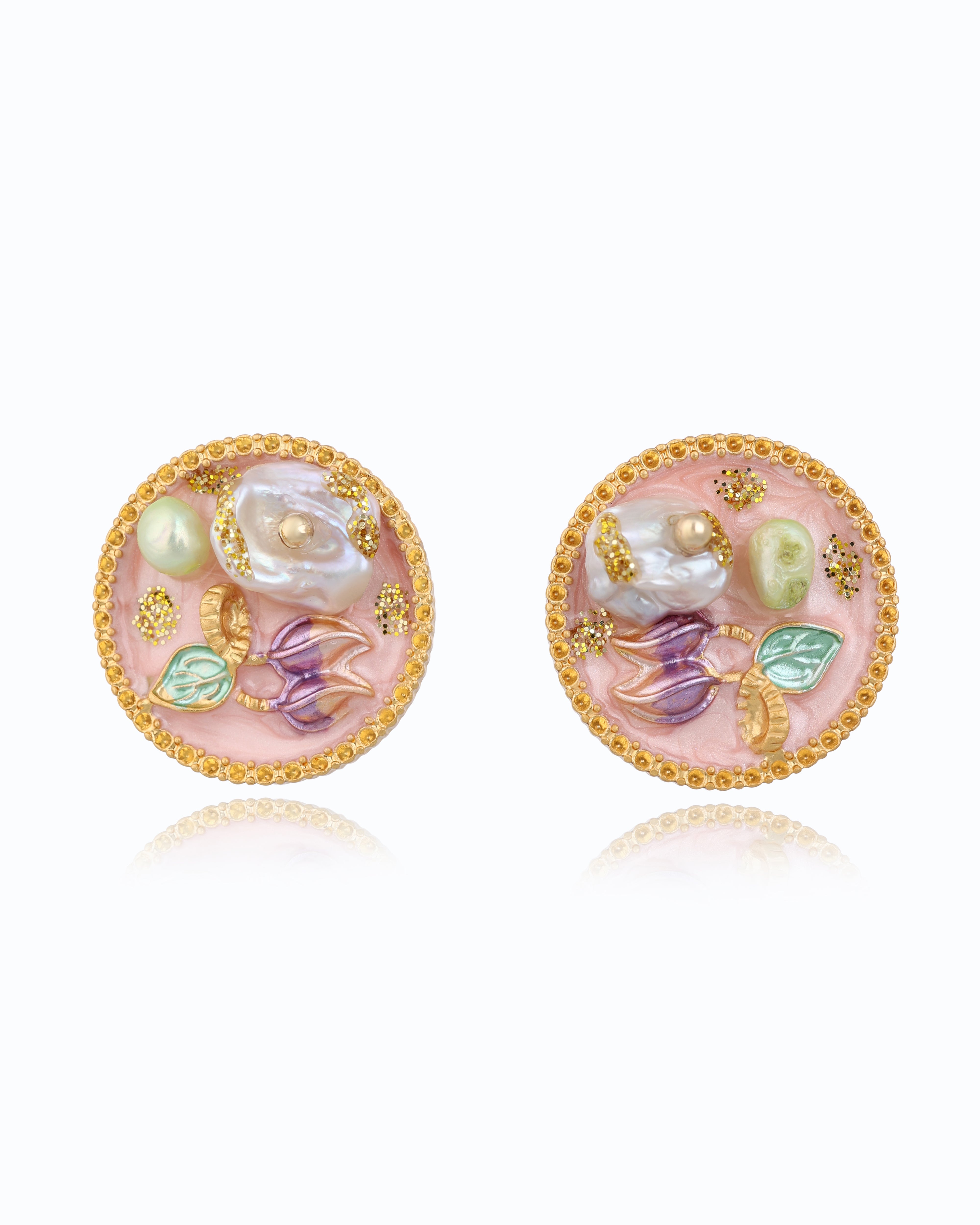 Pink Round Earrings – Freshwater Pearls & 18K Gold Plated | Flawnt