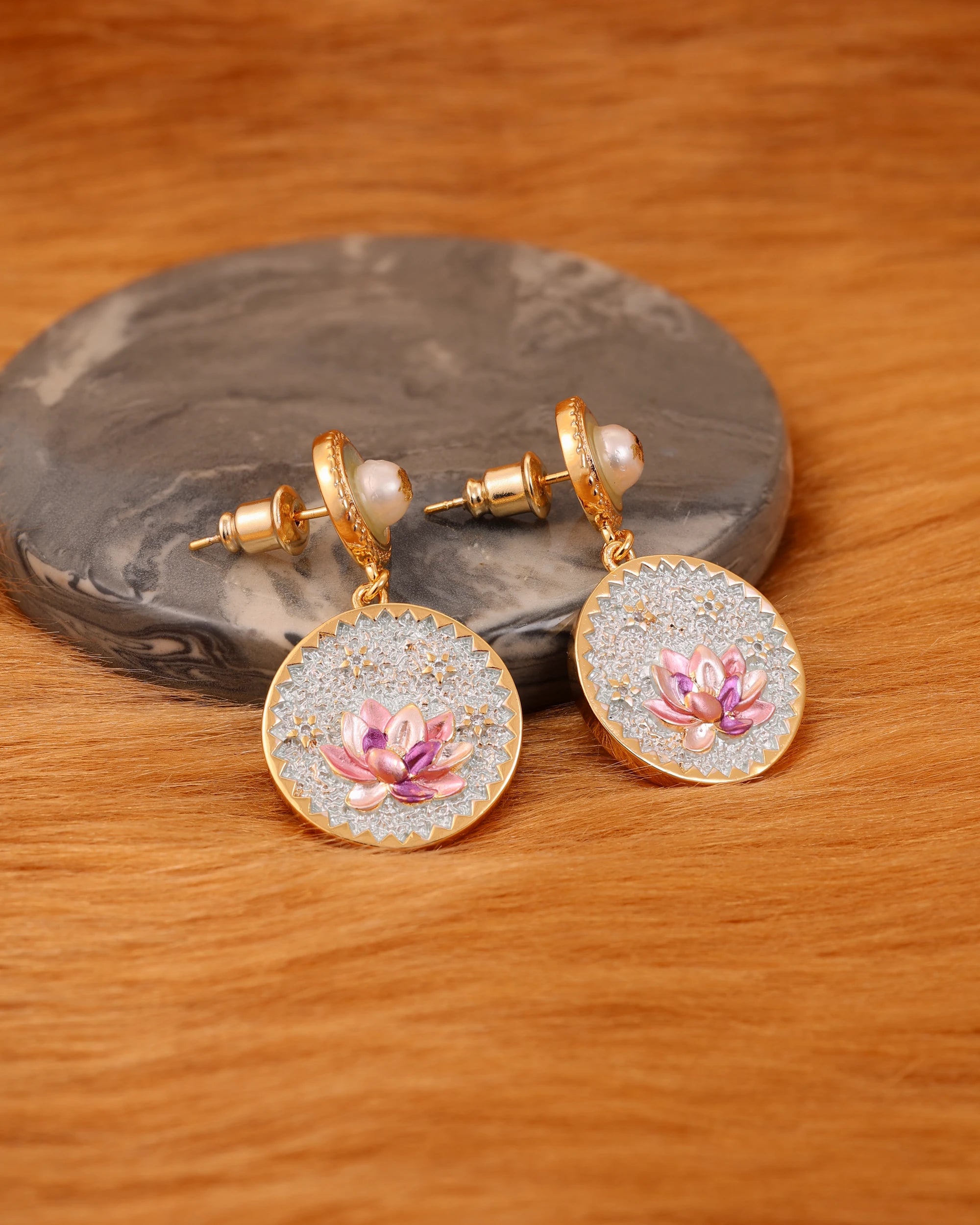 Intricate Lotus Light Blue Pearl Dangle