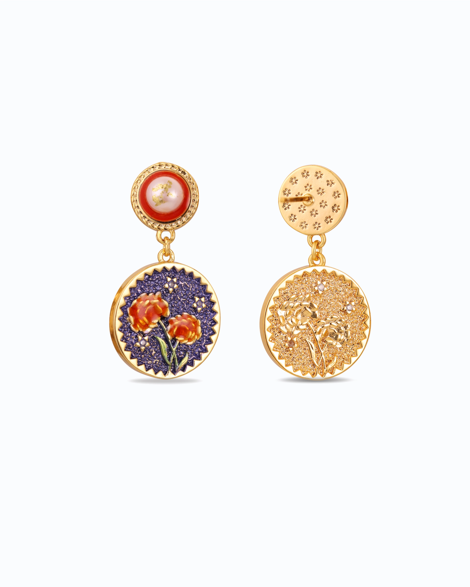 Intricate Marigold in Blue Pearl Dangle